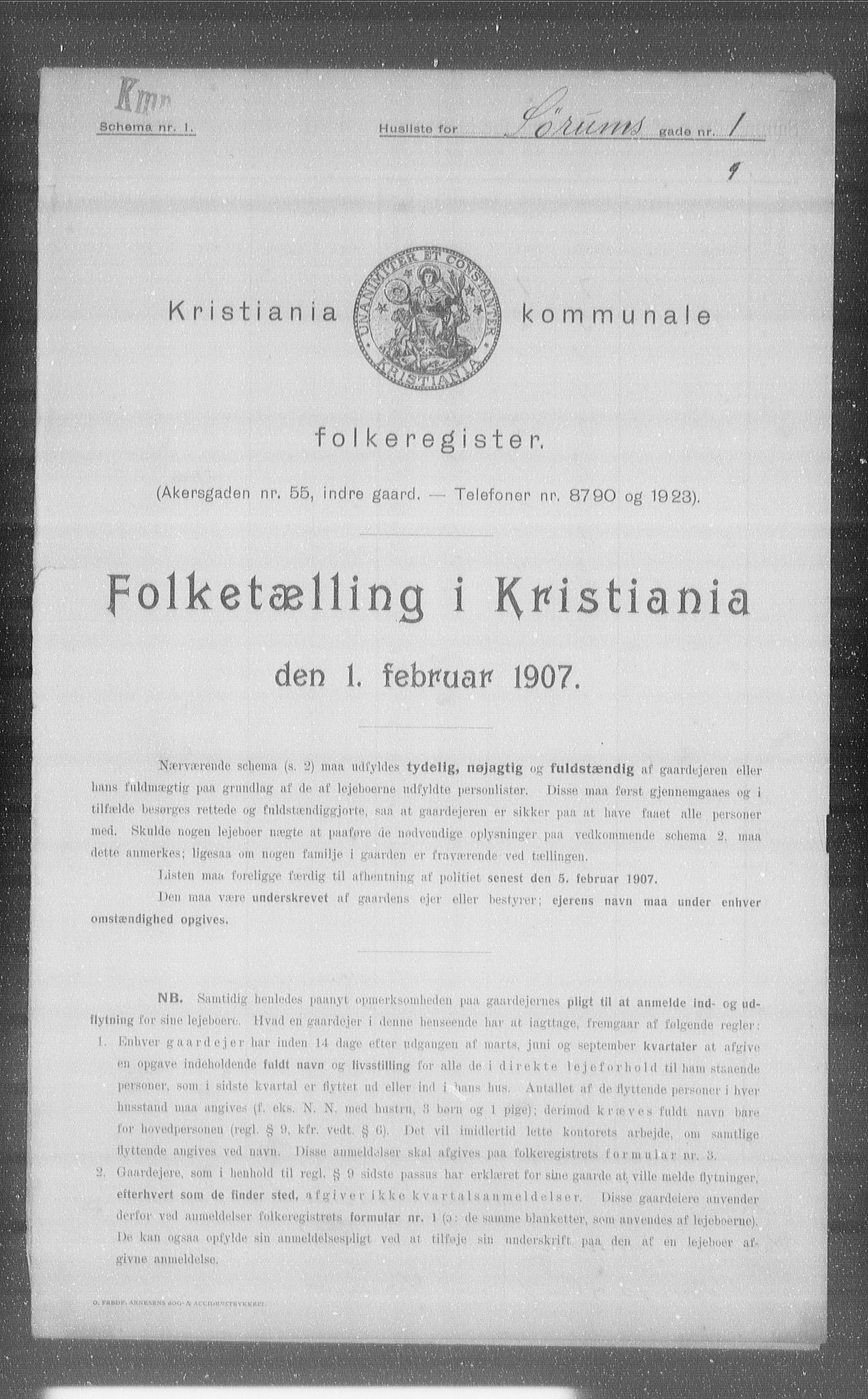 OBA, Kommunal folketelling 1.2.1907 for Kristiania kjøpstad, 1907, s. 54381