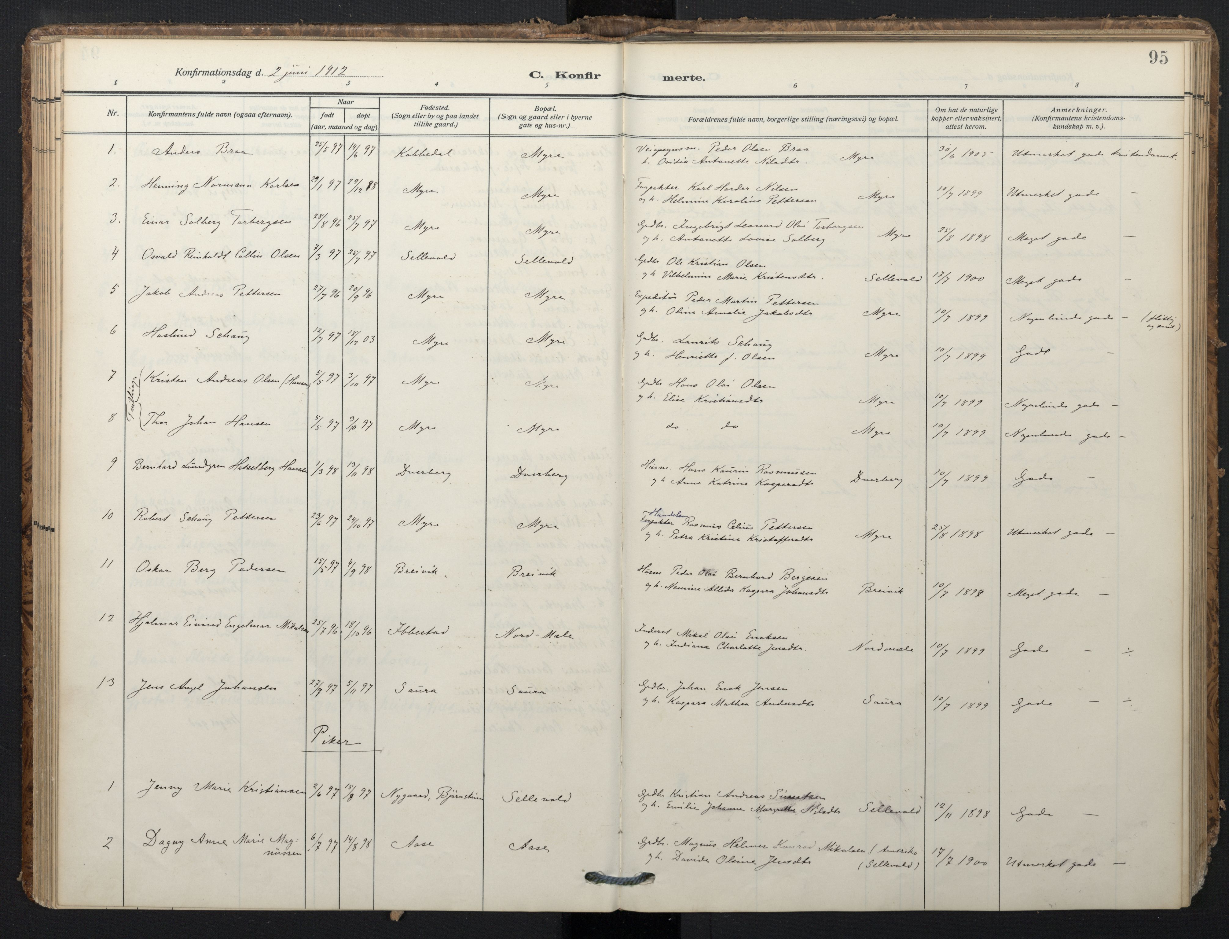 Ministerialprotokoller, klokkerbøker og fødselsregistre - Nordland, AV/SAT-A-1459/897/L1401: Ministerialbok nr. 897A08, 1909-1921, s. 95