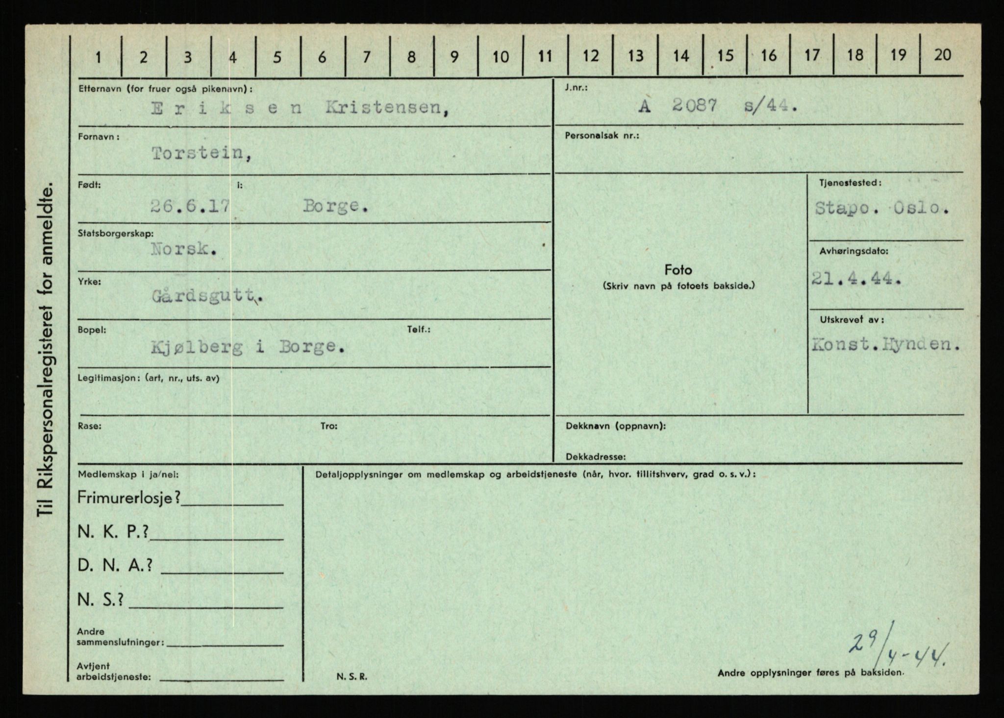 Statspolitiet - Hovedkontoret / Osloavdelingen, AV/RA-S-1329/C/Ca/L0009: Knutsen - Limstrand, 1943-1945, s. 1096