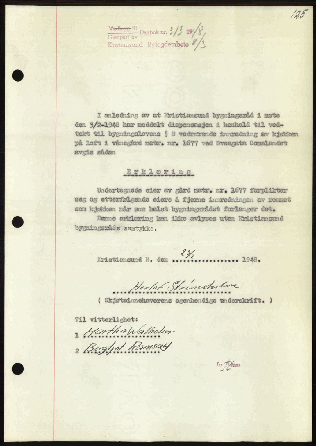 Kristiansund byfogd, AV/SAT-A-4587/A/27: Pantebok nr. 44, 1947-1948, Dagboknr: 313/1948