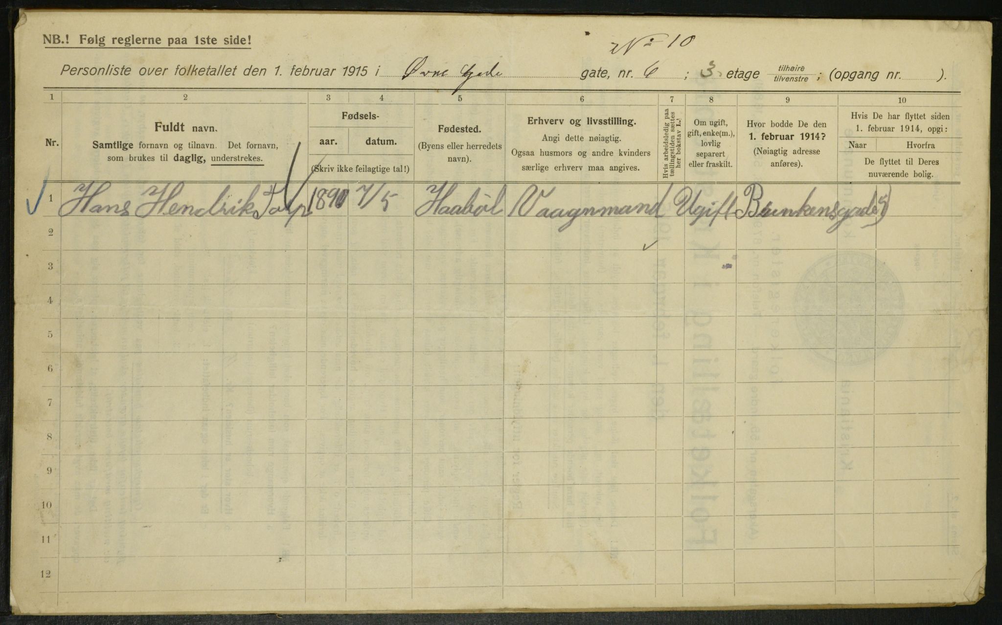 OBA, Kommunal folketelling 1.2.1915 for Kristiania, 1915, s. 130457