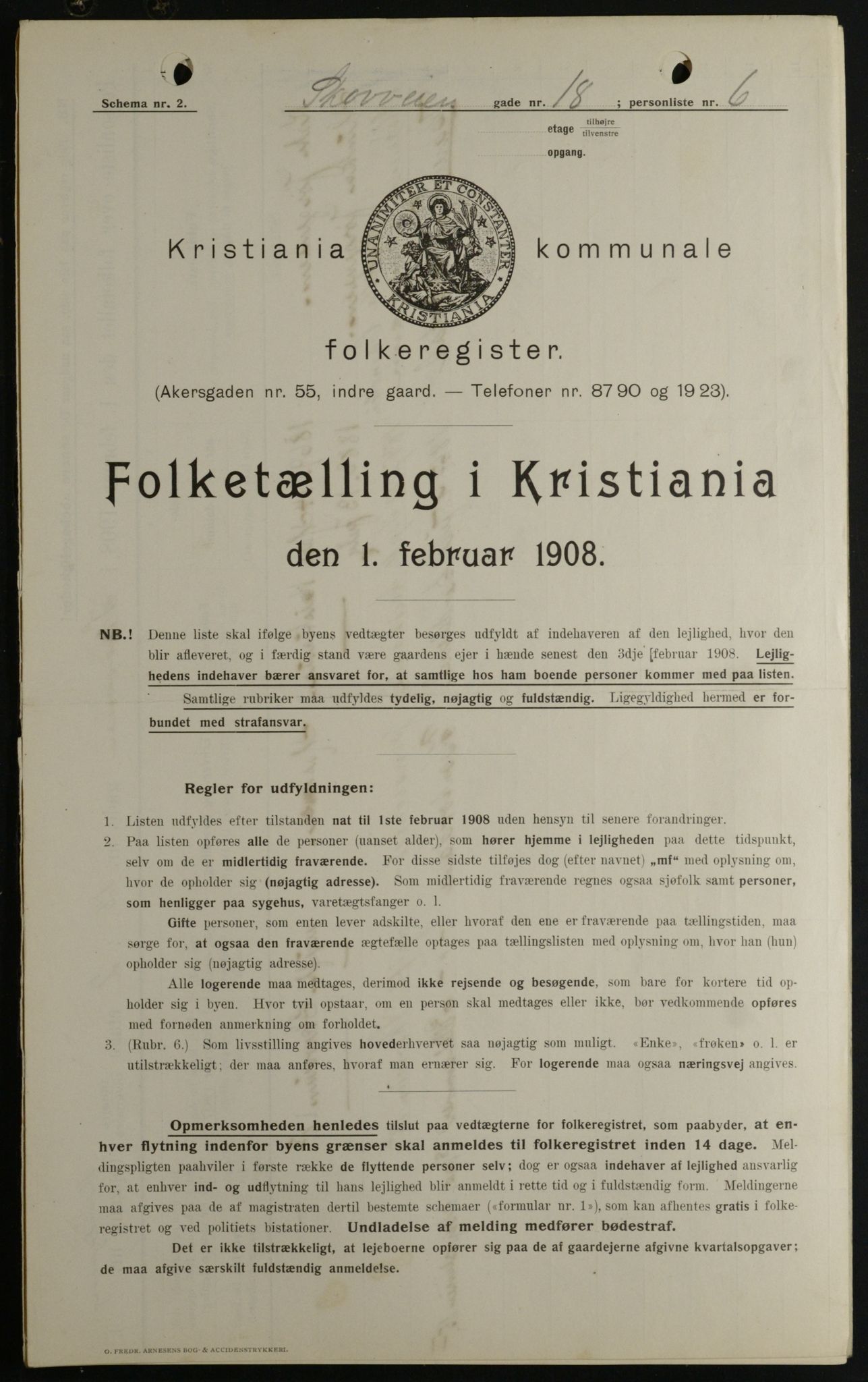OBA, Kommunal folketelling 1.2.1908 for Kristiania kjøpstad, 1908, s. 87018