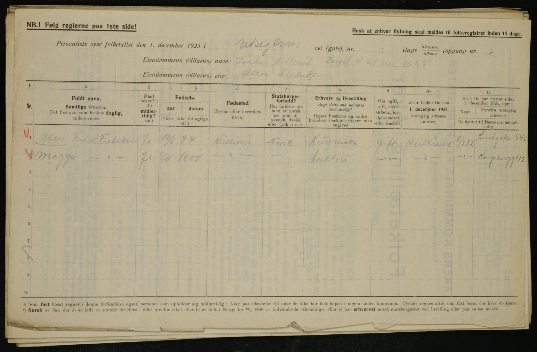 , Kommunal folketelling 1.12.1923 for Aker, 1923, s. 43974