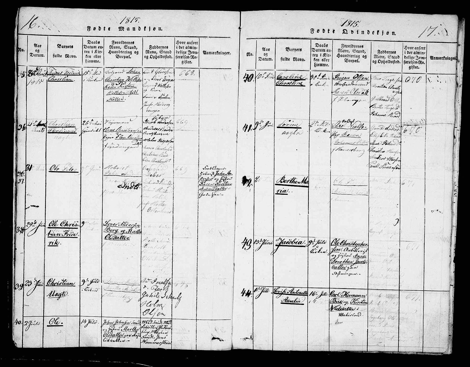 Garnisonsmenigheten Kirkebøker, AV/SAO-A-10846/G/Ga/L0003: Klokkerbok nr. 3, 1815-1819, s. 16-17