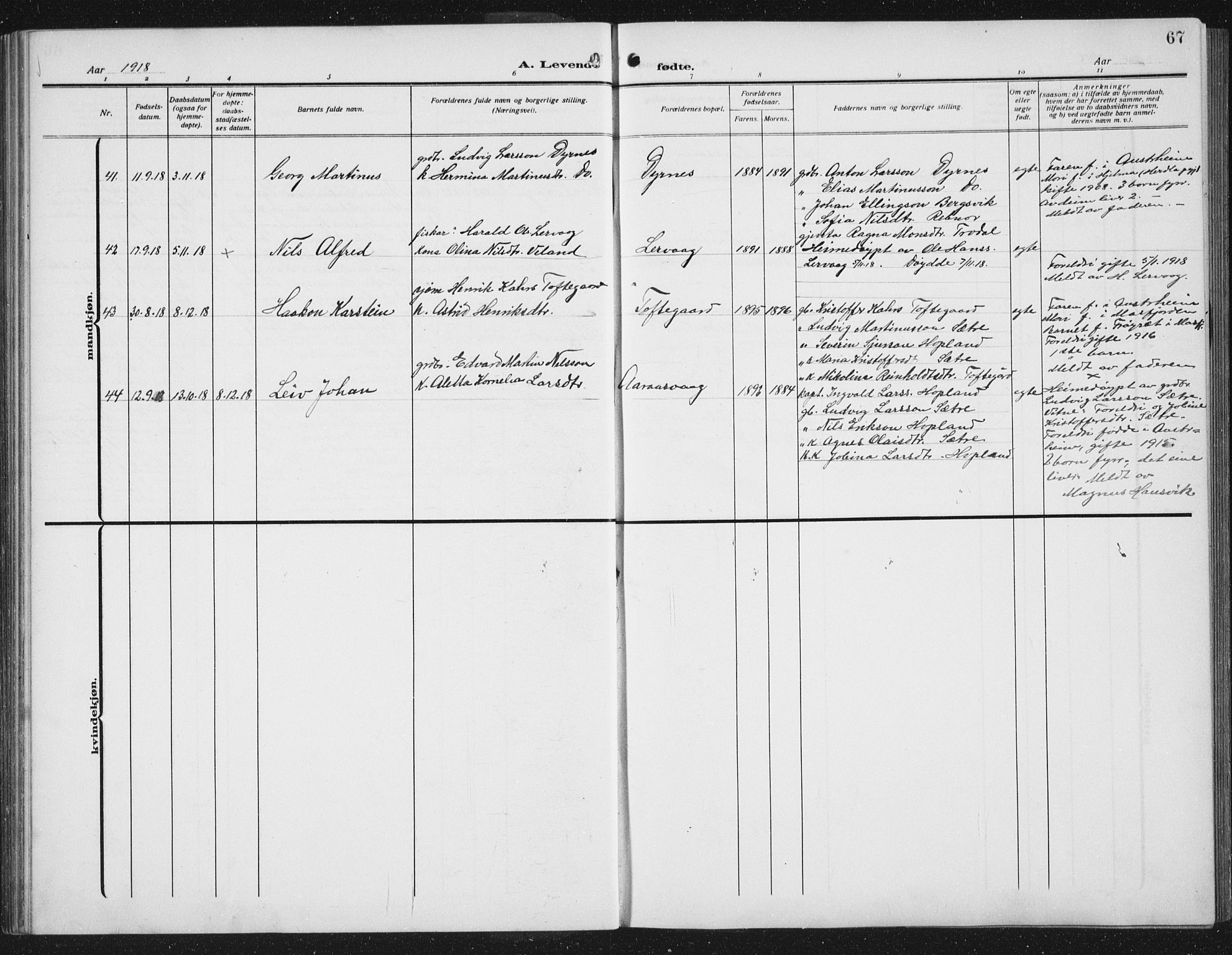 Lindås Sokneprestembete, AV/SAB-A-76701/H/Hab/Habc/L0005: Klokkerbok nr. C 5, 1910-1927, s. 67
