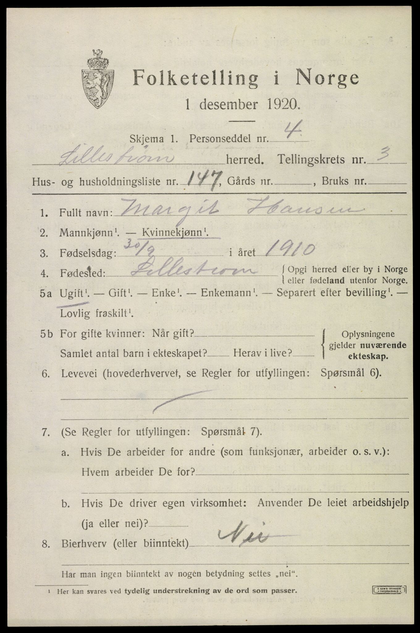 SAO, Folketelling 1920 for 0232 Lillestrøm herred, 1920, s. 9774