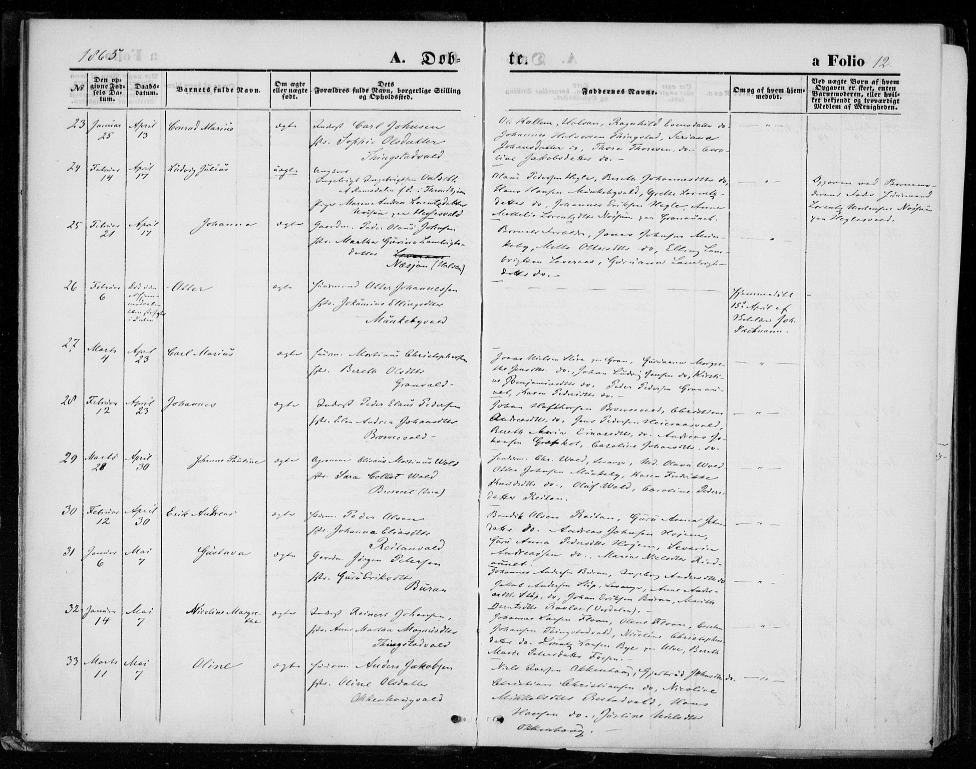 Ministerialprotokoller, klokkerbøker og fødselsregistre - Nord-Trøndelag, SAT/A-1458/721/L0206: Ministerialbok nr. 721A01, 1864-1874, s. 12