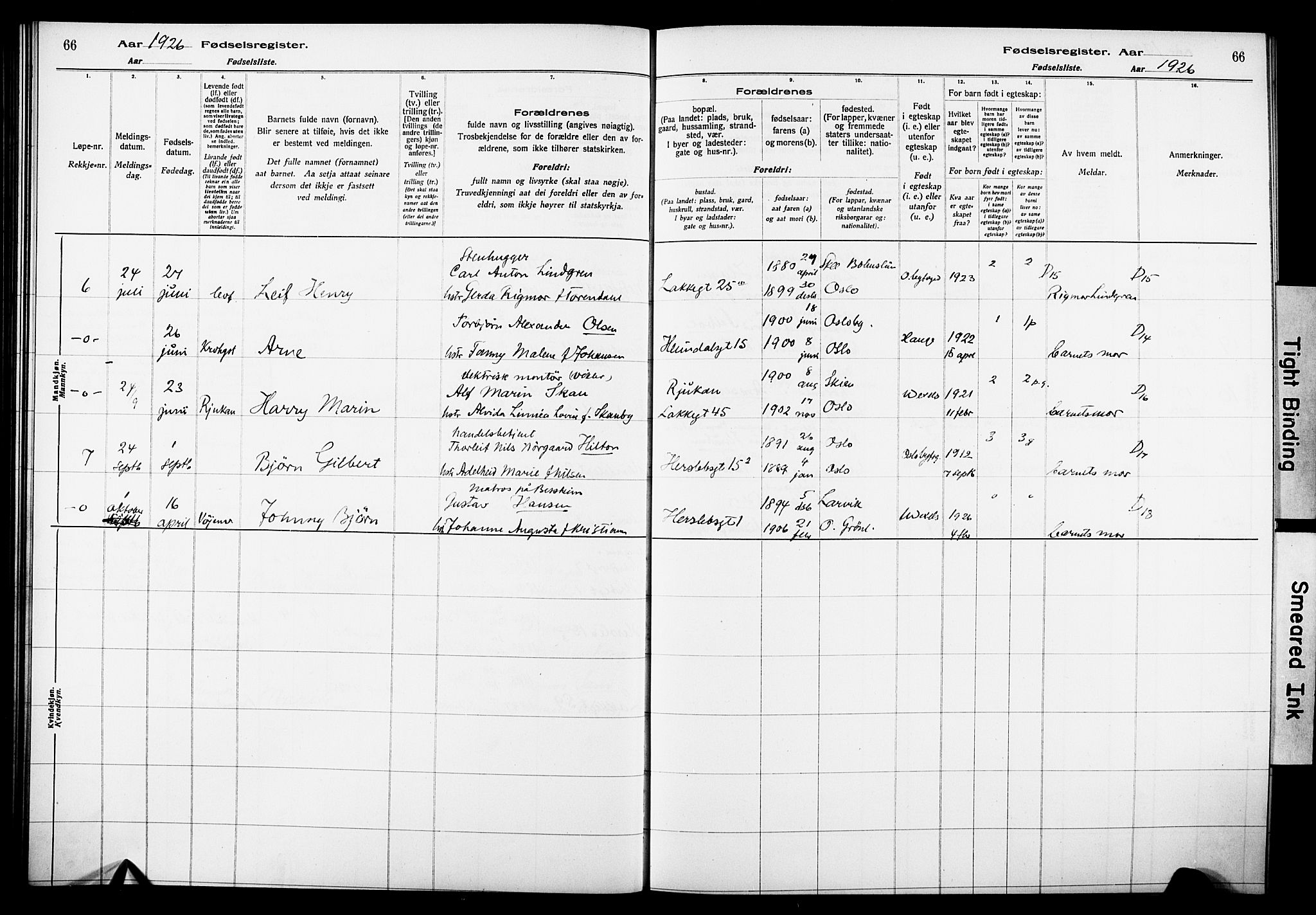 Wexel prestekontor Kirkebøker, AV/SAO-A-10879/J/L0001: Fødselsregister nr. 1, 1916-1930, s. 66