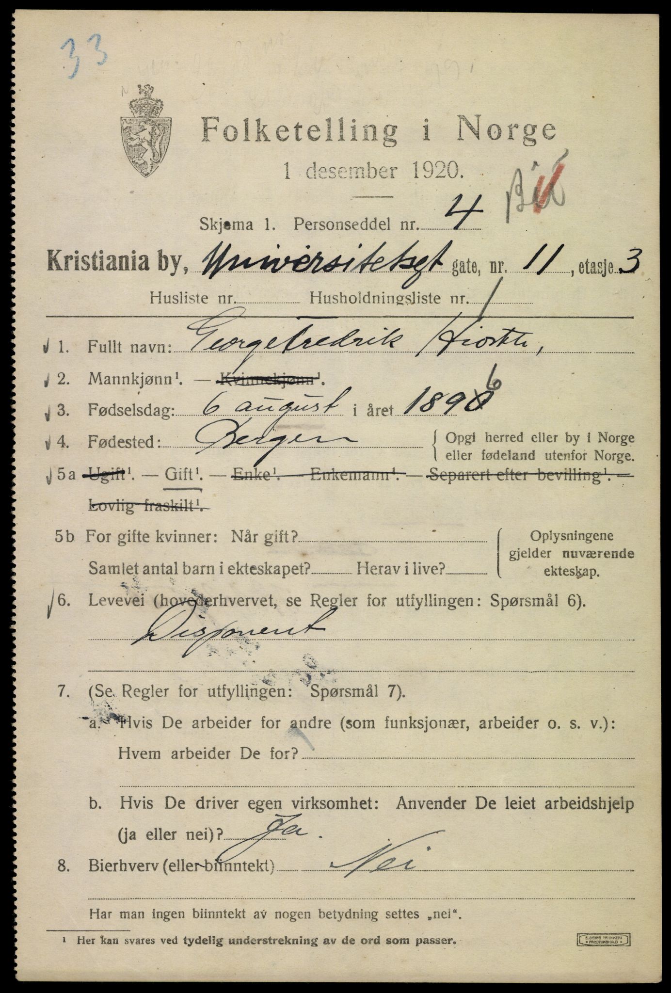 SAO, Folketelling 1920 for 0301 Kristiania kjøpstad, 1920, s. 618549