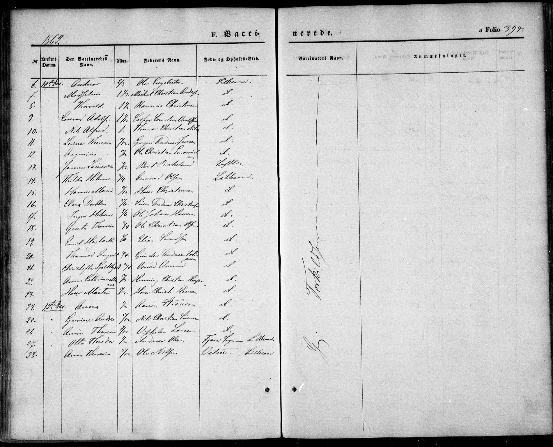 Vestre Moland sokneprestkontor, SAK/1111-0046/F/Fa/Fab/L0007: Ministerialbok nr. A 7, 1859-1872, s. 394