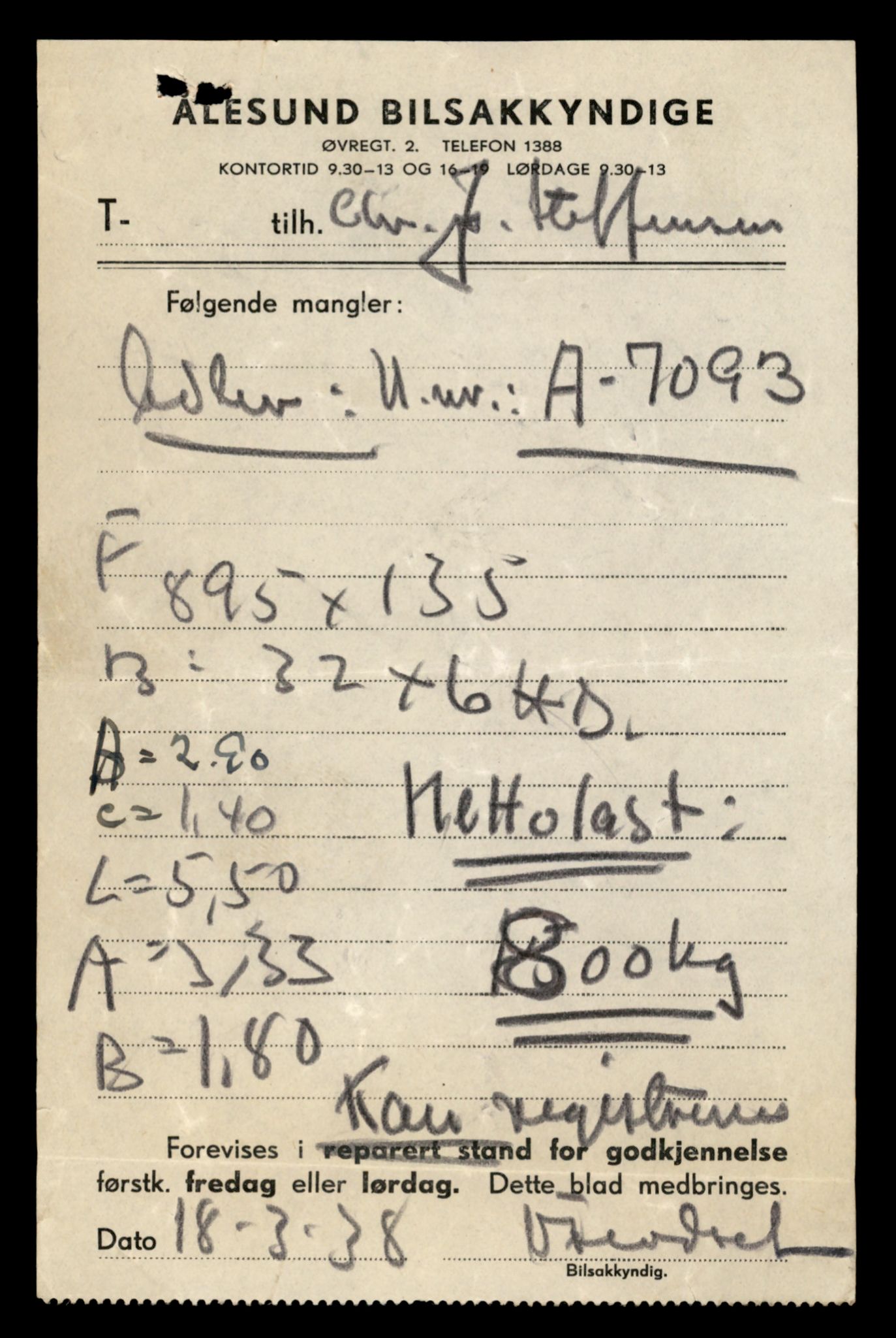 Møre og Romsdal vegkontor - Ålesund trafikkstasjon, SAT/A-4099/F/Fe/L0002: Registreringskort for kjøretøy T 128 - T 231, 1927-1998, s. 2492