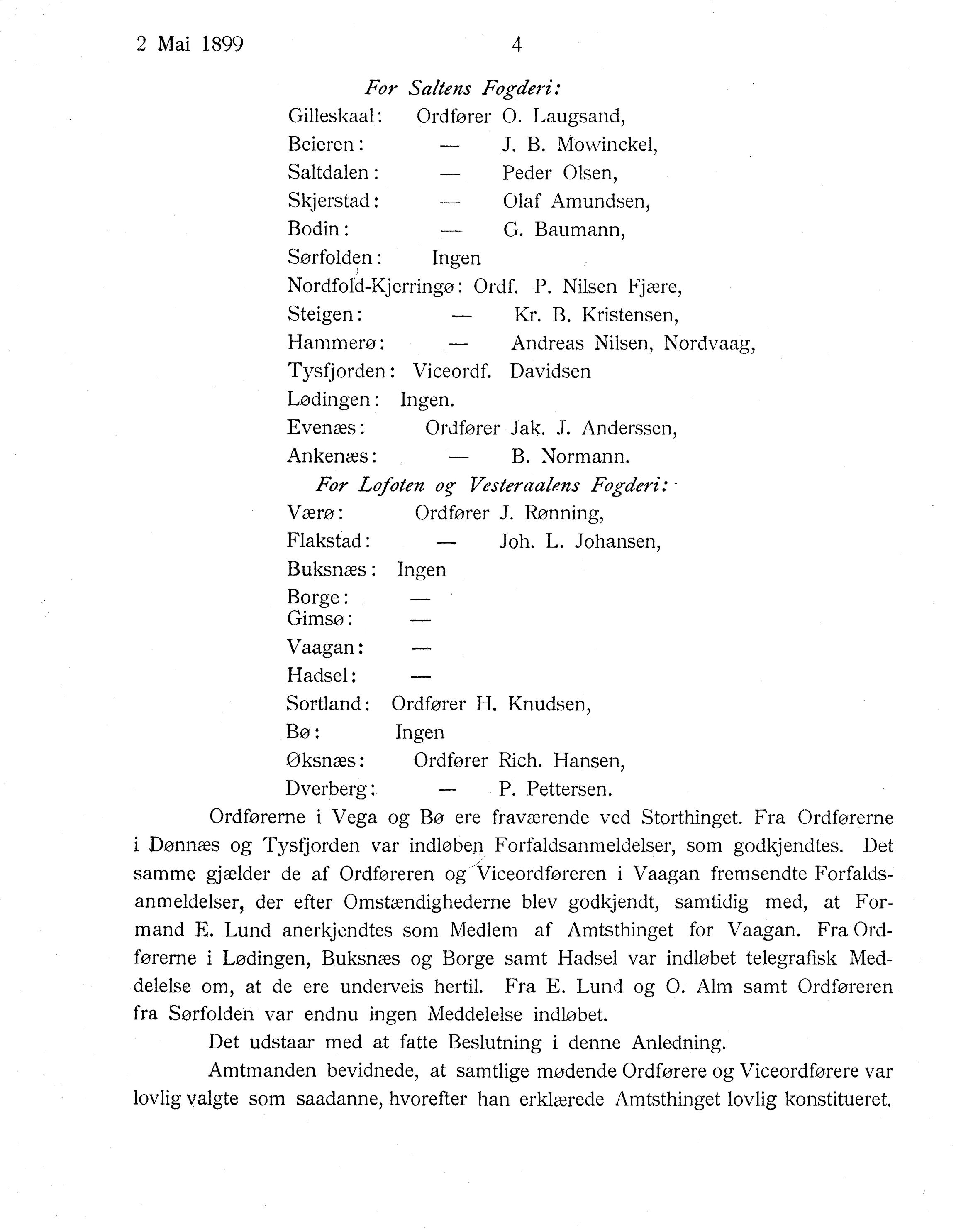 Nordland Fylkeskommune. Fylkestinget, AIN/NFK-17/176/A/Ac/L0022: Fylkestingsforhandlinger 1899, 1899