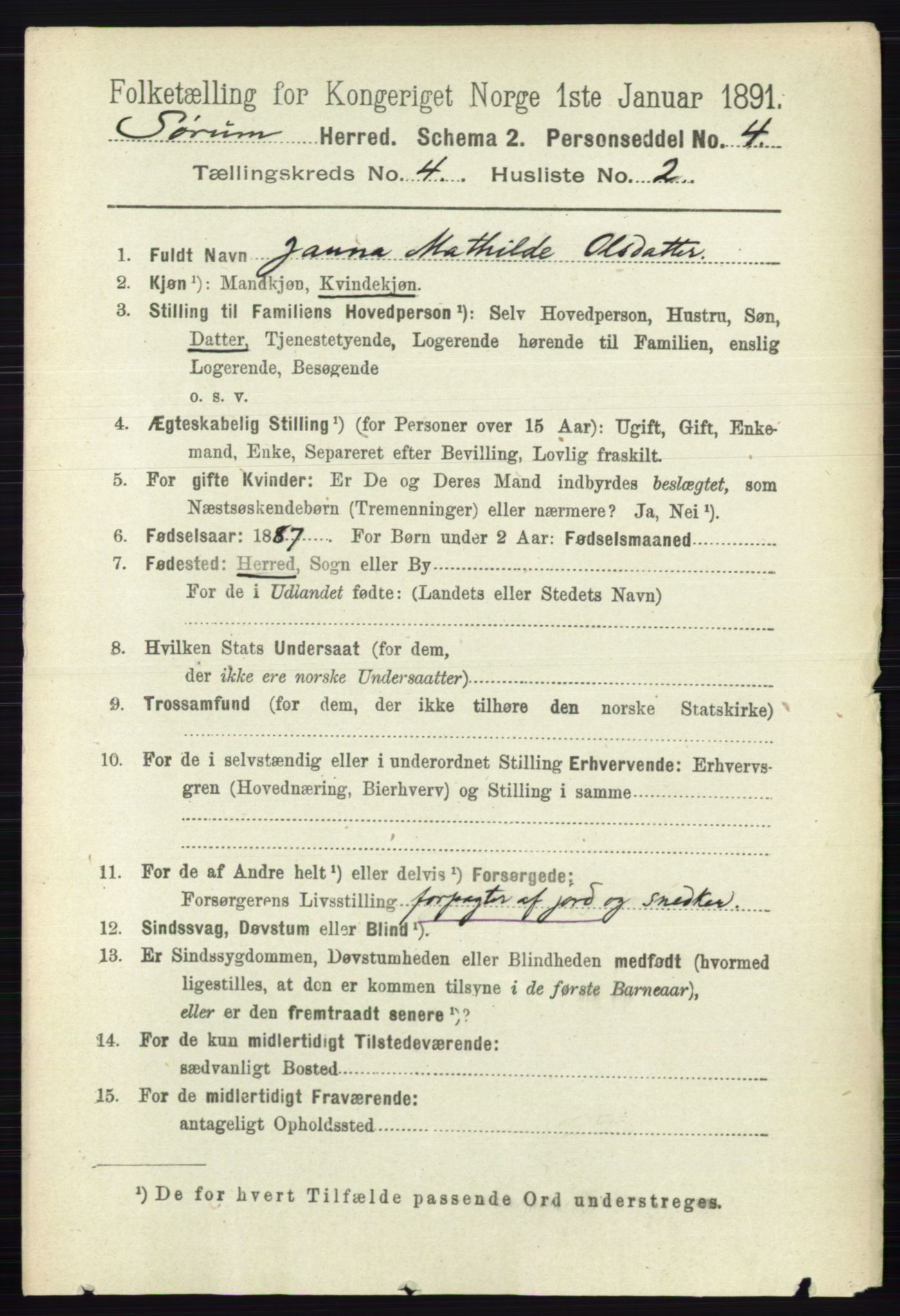 RA, Folketelling 1891 for 0226 Sørum herred, 1891, s. 1891