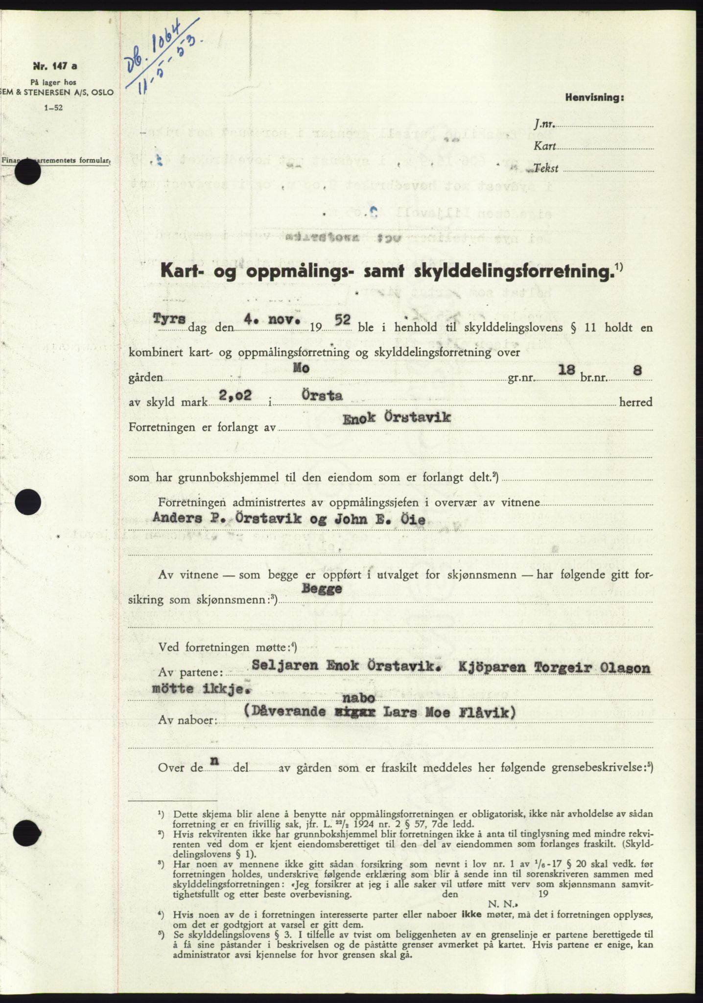 Søre Sunnmøre sorenskriveri, SAT/A-4122/1/2/2C/L0094: Pantebok nr. 20A, 1953-1953, Dagboknr: 1064/1953