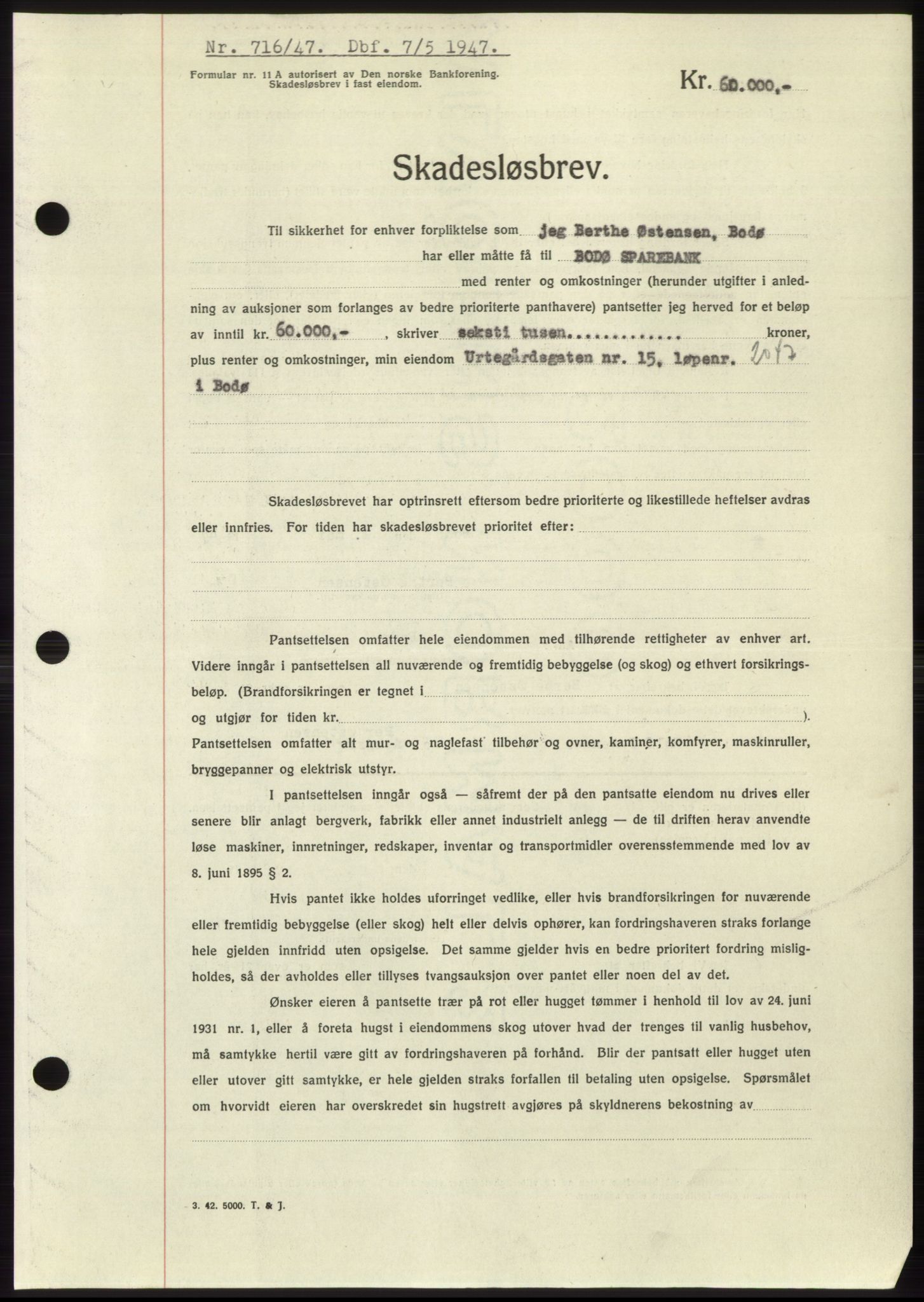 Salten sorenskriveri, AV/SAT-A-4578/1/2/2C: Pantebok nr. B11-12, 1947-1947, Dagboknr: 716/1947