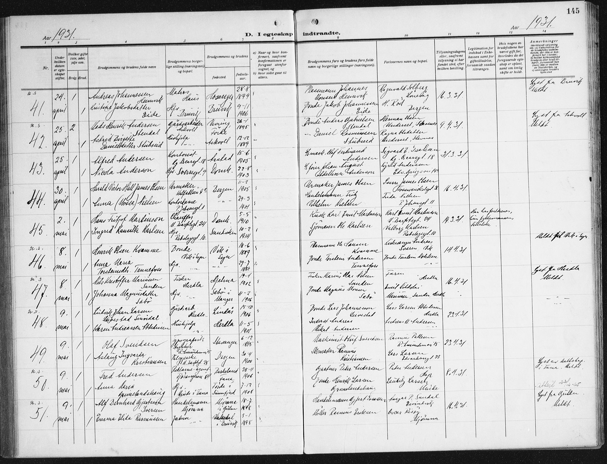 Domkirken sokneprestembete, AV/SAB-A-74801/H/Haa/L0039: Ministerialbok nr. D 6, 1921-1937, s. 145
