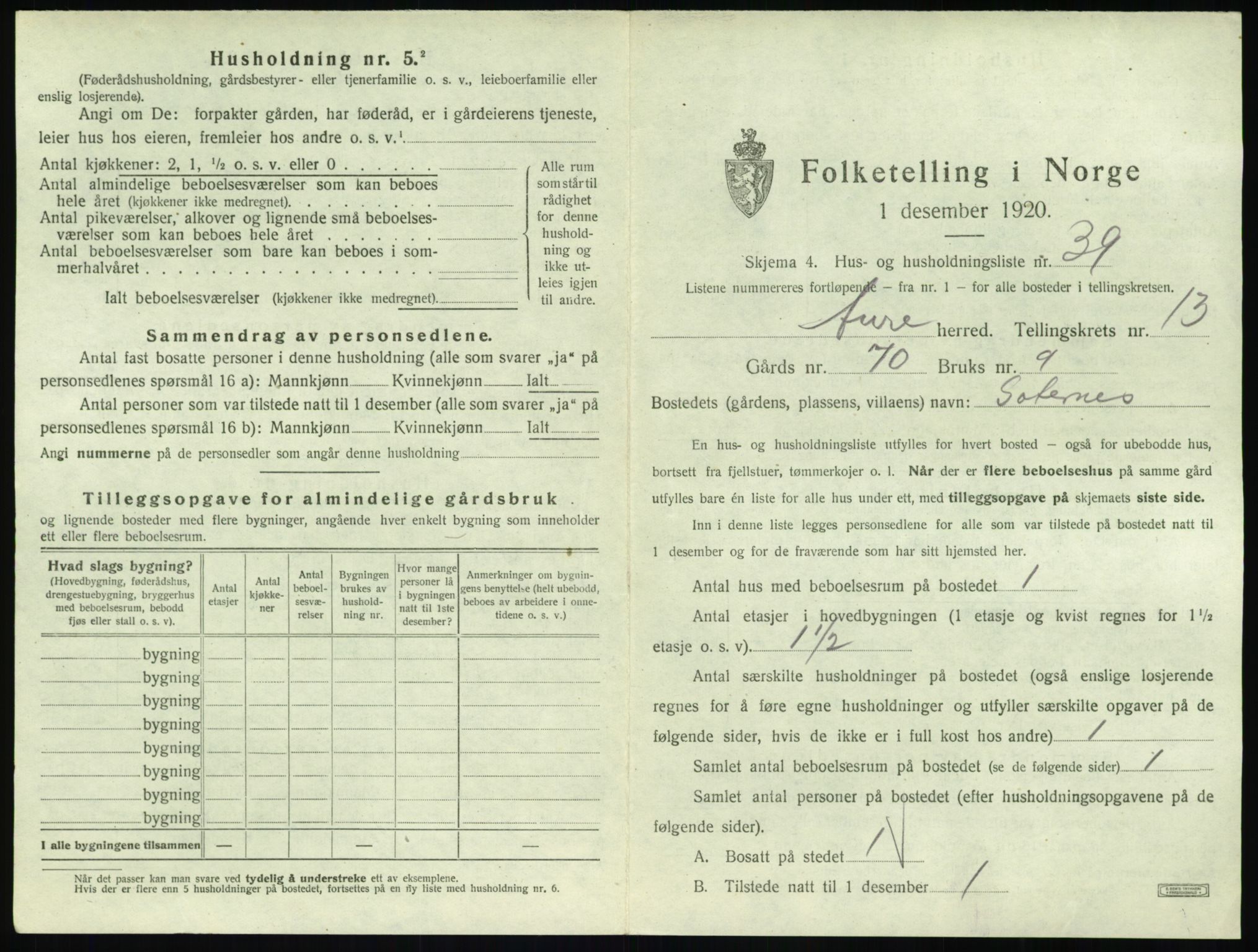 SAT, Folketelling 1920 for 1569 Aure herred, 1920, s. 844