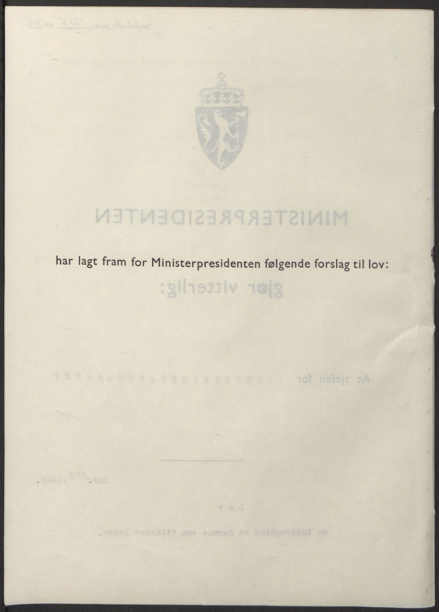 NS-administrasjonen 1940-1945 (Statsrådsekretariatet, de kommisariske statsråder mm), RA/S-4279/D/Db/L0098: Lover II, 1942, s. 453