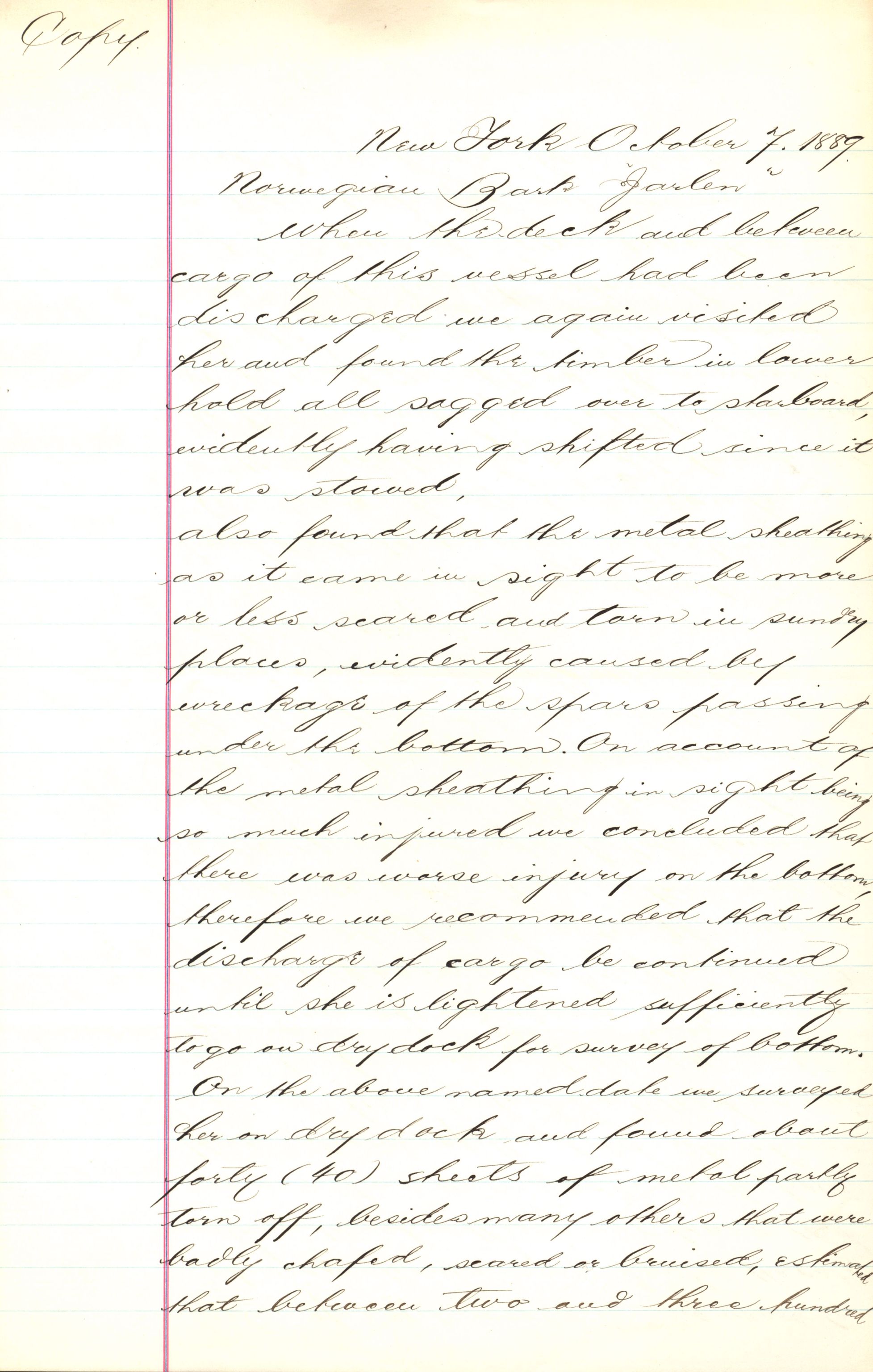 Pa 63 - Østlandske skibsassuranceforening, VEMU/A-1079/G/Ga/L0023/0012: Havaridokumenter / Columbus, Christiane Sophie, Marie, Jarlen, Kong Carl XV, 1889, s. 86