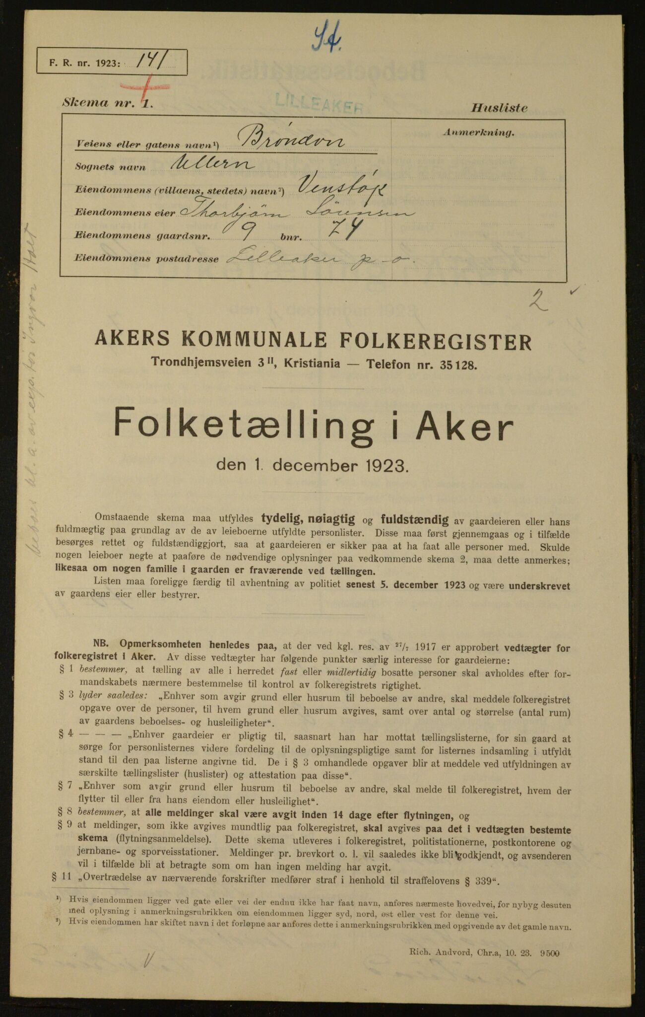 , Kommunal folketelling 1.12.1923 for Aker, 1923, s. 802