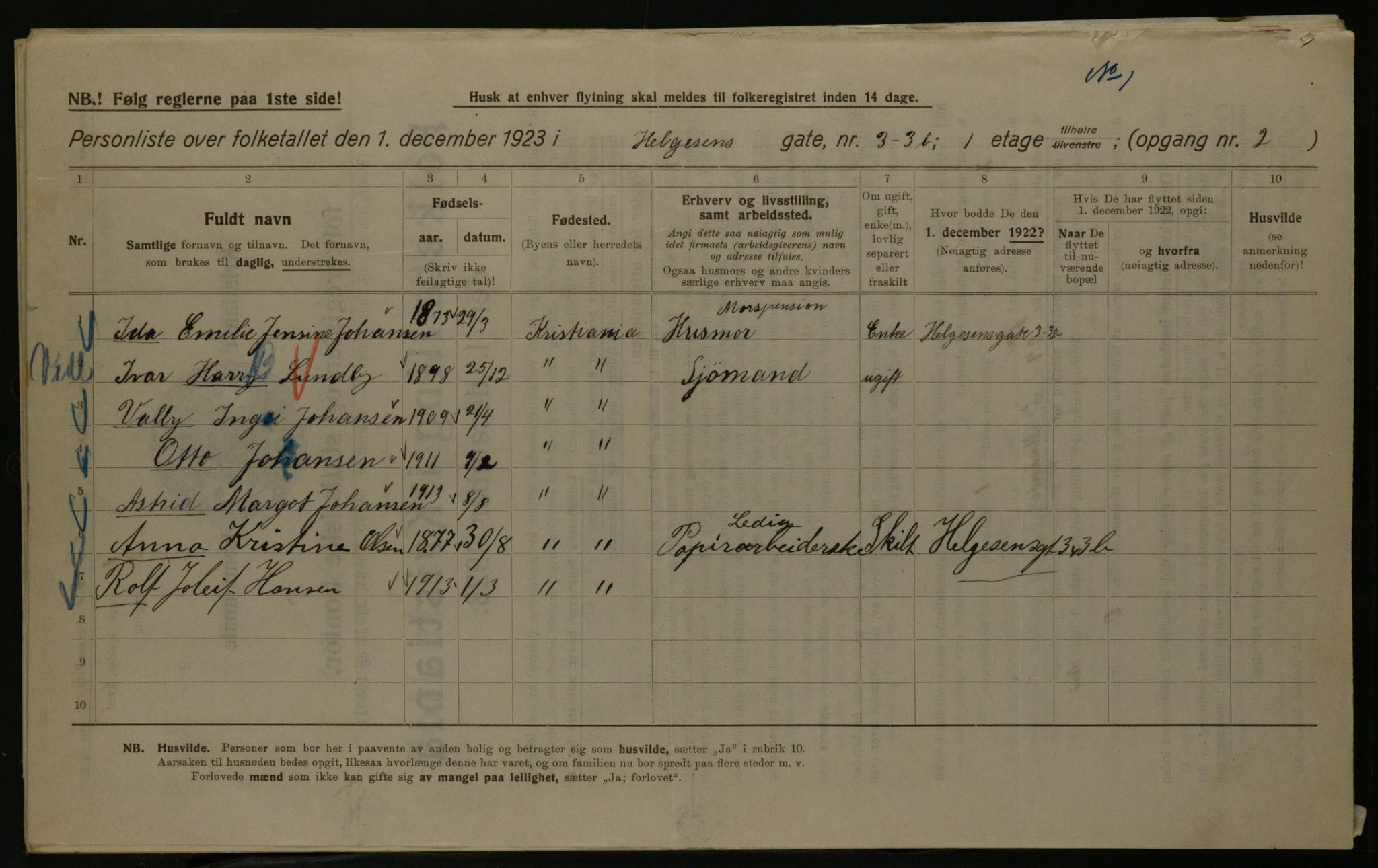 OBA, Kommunal folketelling 1.12.1923 for Kristiania, 1923, s. 42179