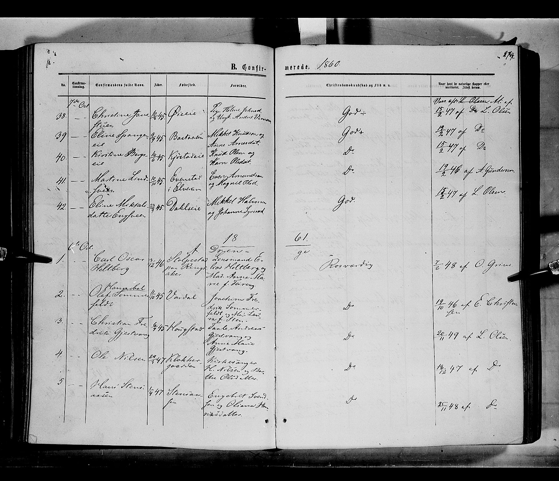 Løten prestekontor, AV/SAH-PREST-022/K/Ka/L0008: Ministerialbok nr. 8, 1860-1877, s. 274