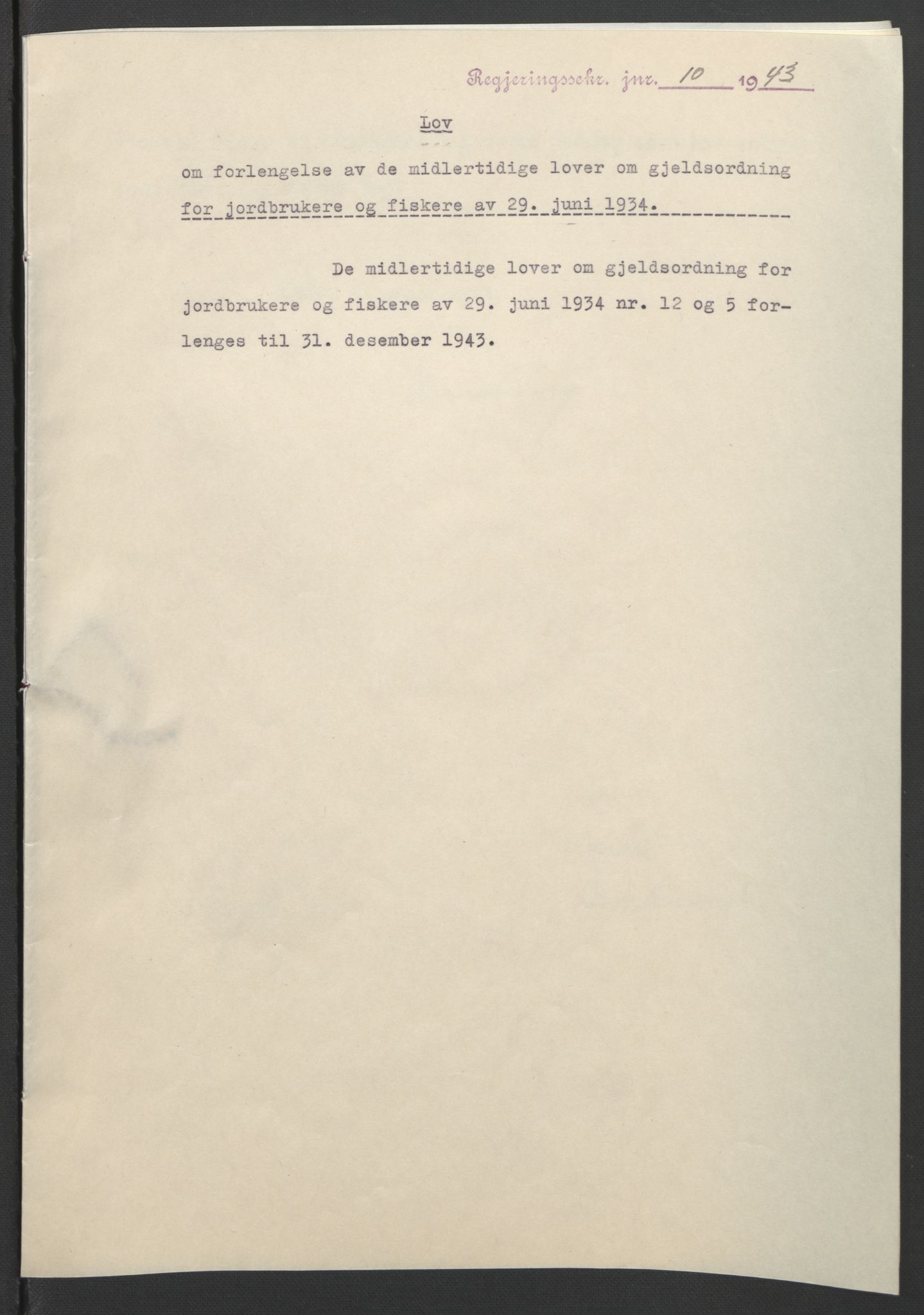 NS-administrasjonen 1940-1945 (Statsrådsekretariatet, de kommisariske statsråder mm), RA/S-4279/D/Db/L0099: Lover, 1943, s. 20