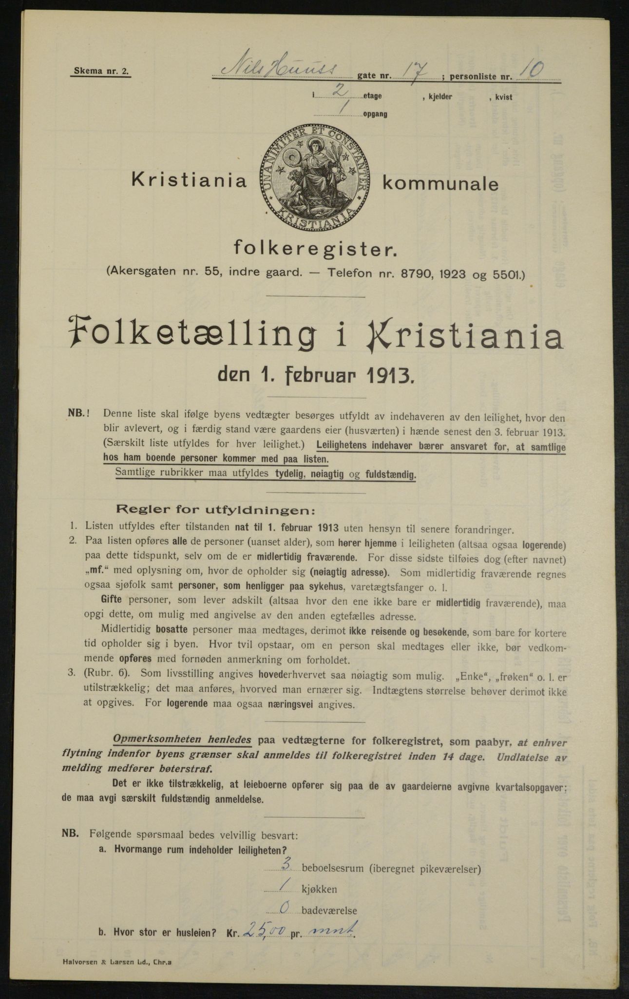 OBA, Kommunal folketelling 1.2.1913 for Kristiania, 1913, s. 71006