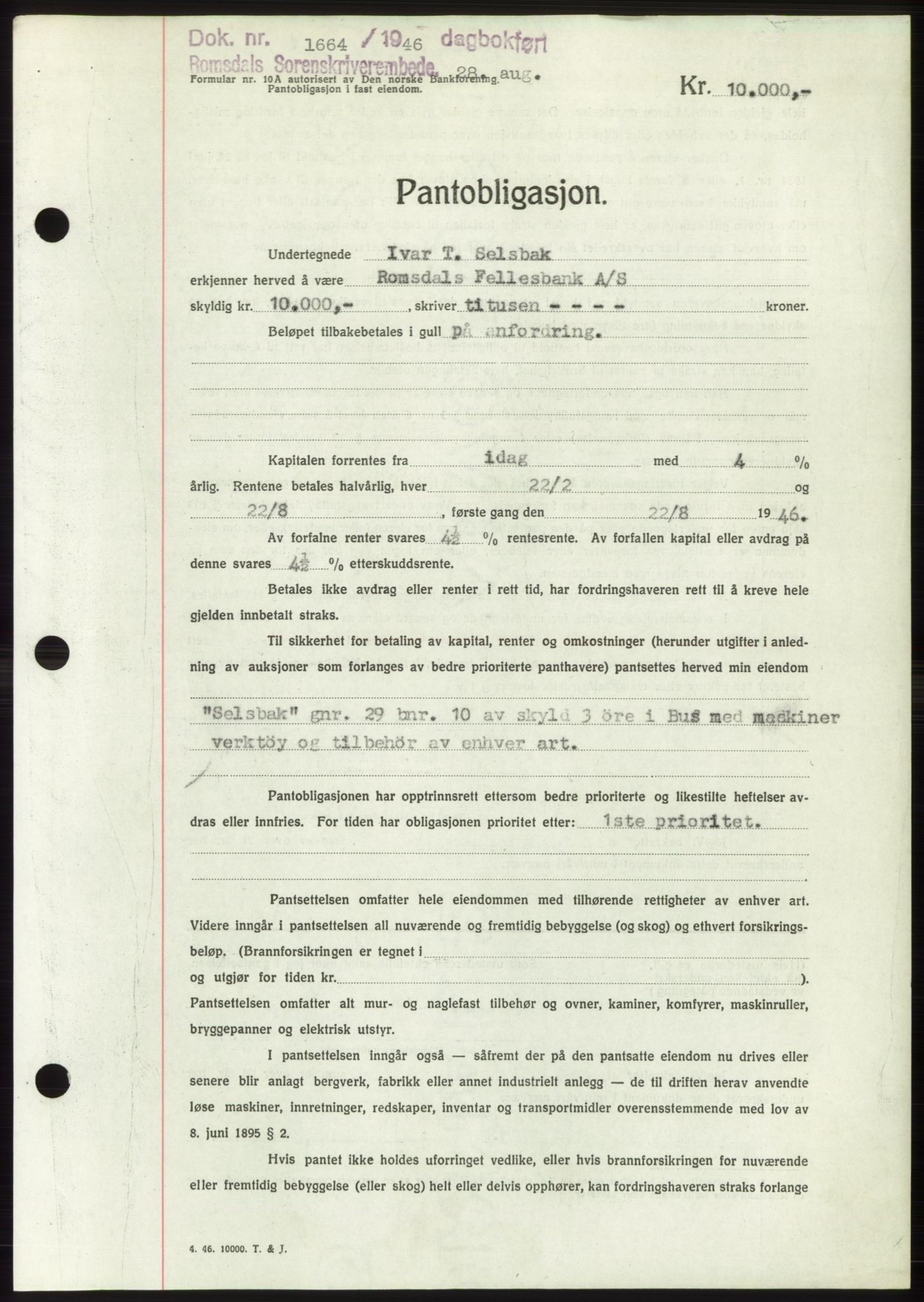 Romsdal sorenskriveri, SAT/A-4149/1/2/2C: Pantebok nr. B3, 1946-1948, Dagboknr: 1664/1946