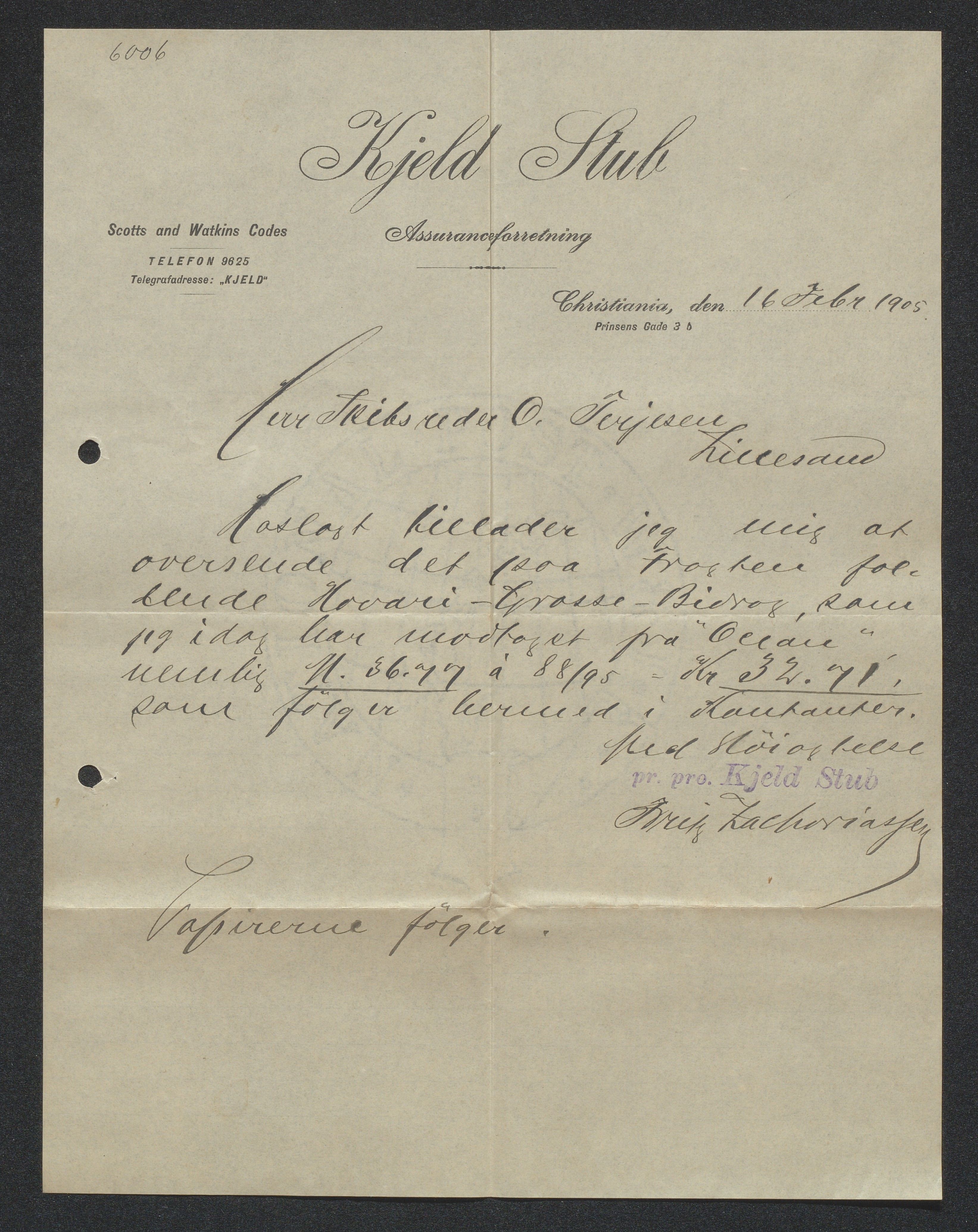 O. Terjesens rederi, AAKS/PA-2525/E/E01/L0013: Korrespondanse, 1904-1905