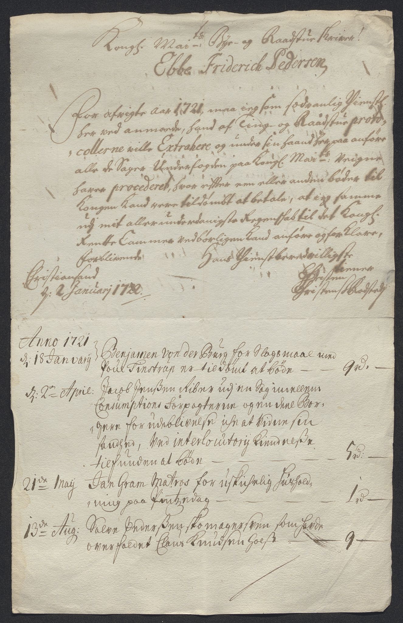 Rentekammeret inntil 1814, Reviderte regnskaper, Byregnskaper, AV/RA-EA-4066/R/Rm/L0286: [M19] Sikt og sakefall, 1719-1727, s. 77