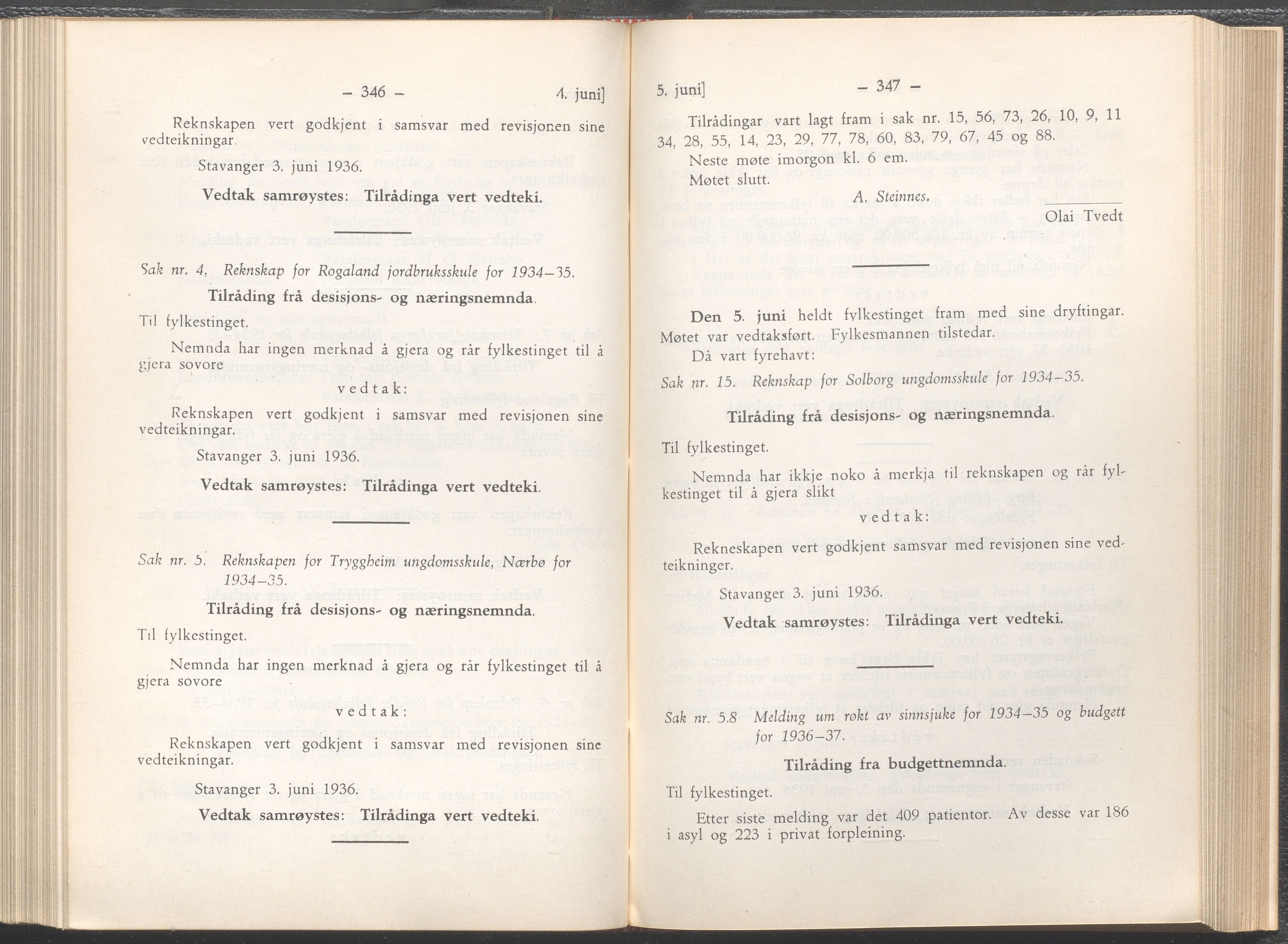 Rogaland fylkeskommune - Fylkesrådmannen , IKAR/A-900/A/Aa/Aaa/L0055: Møtebok , 1936, s. 346-347