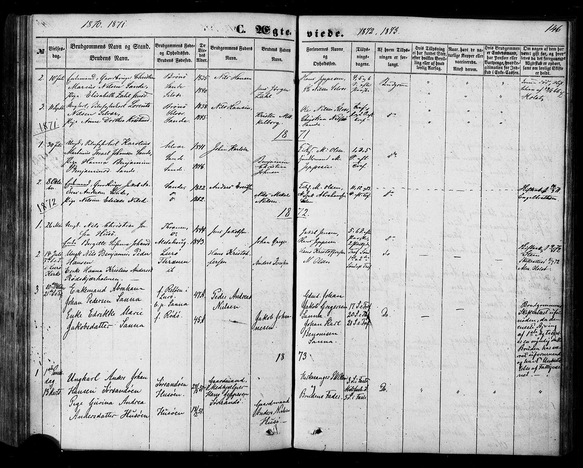 Ministerialprotokoller, klokkerbøker og fødselsregistre - Nordland, SAT/A-1459/840/L0579: Ministerialbok nr. 840A01, 1863-1887, s. 146