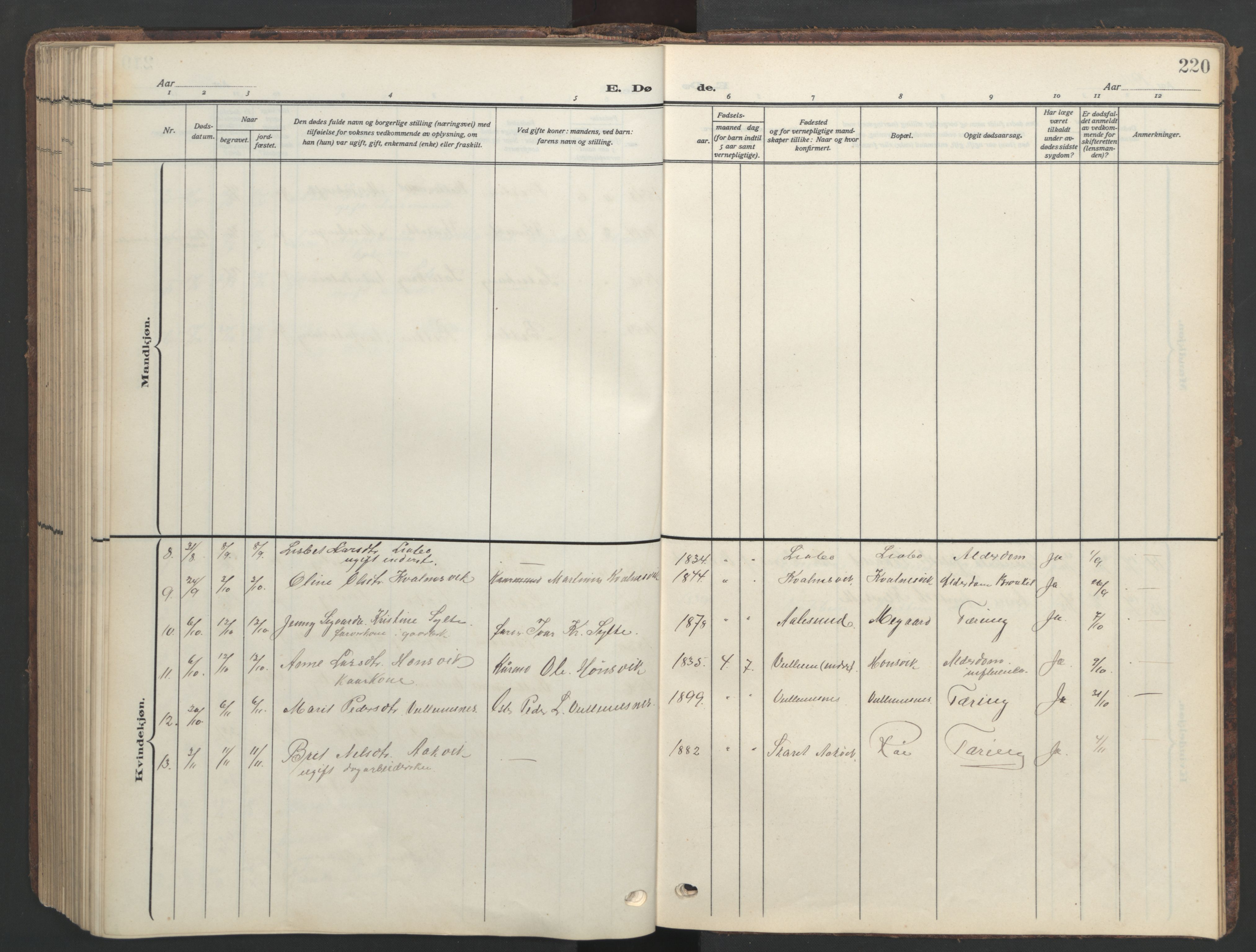 Ministerialprotokoller, klokkerbøker og fødselsregistre - Møre og Romsdal, AV/SAT-A-1454/576/L0891: Klokkerbok nr. 576C02, 1909-1946, s. 220