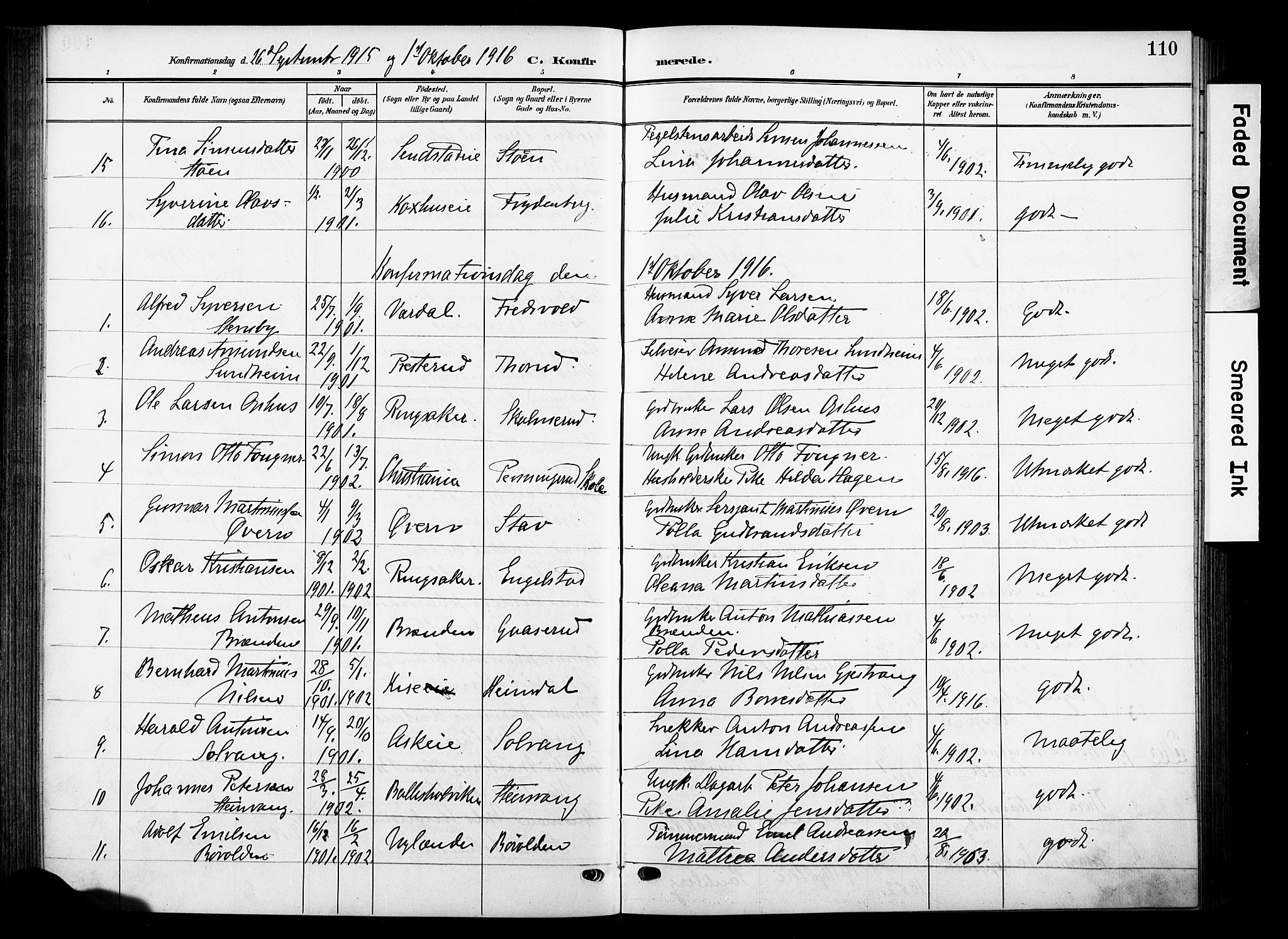 Nes prestekontor, Hedmark, AV/SAH-PREST-020/K/Ka/L0013: Ministerialbok nr. 13, 1906-1924, s. 110