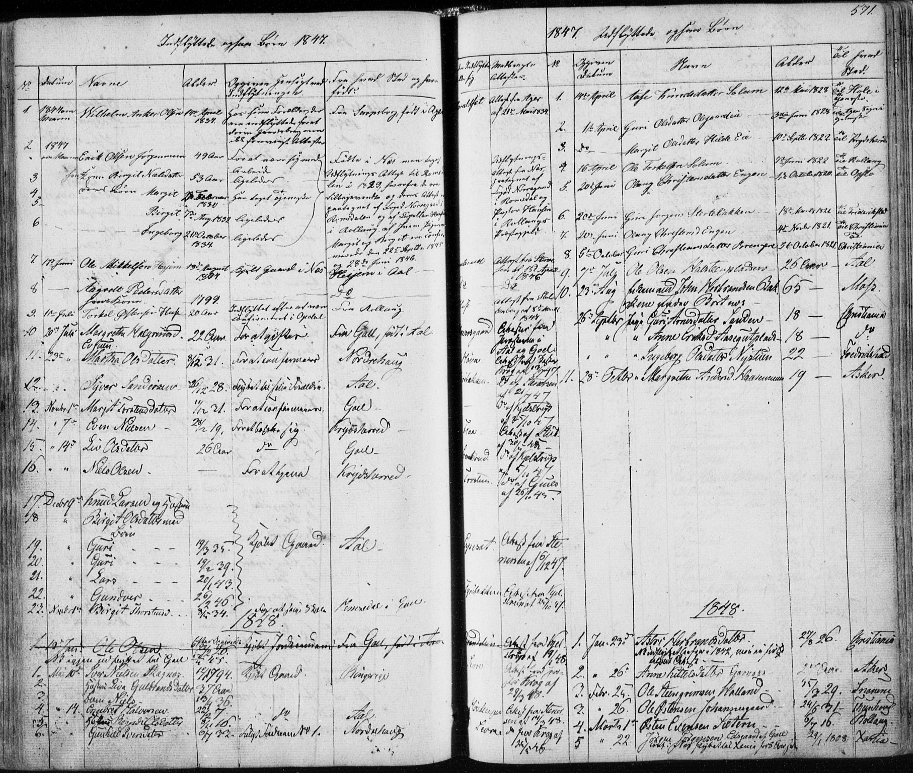 Nes kirkebøker, AV/SAKO-A-236/F/Fa/L0009: Ministerialbok nr. 9, 1834-1863, s. 571
