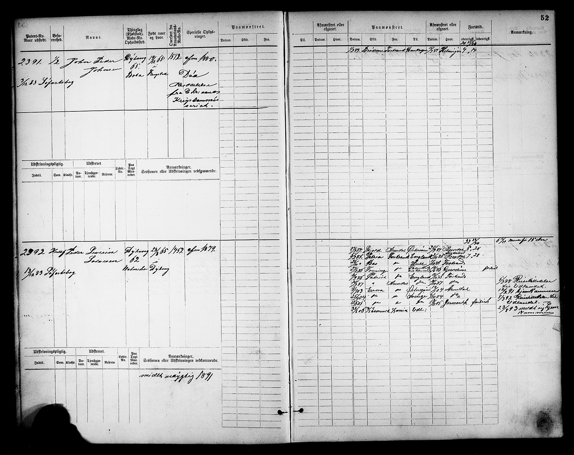 Tvedestrand mønstringskrets, SAK/2031-0011/F/Fb/L0018: Hovedrulle nr 2289-3056, U-34, 1882-1892, s. 55