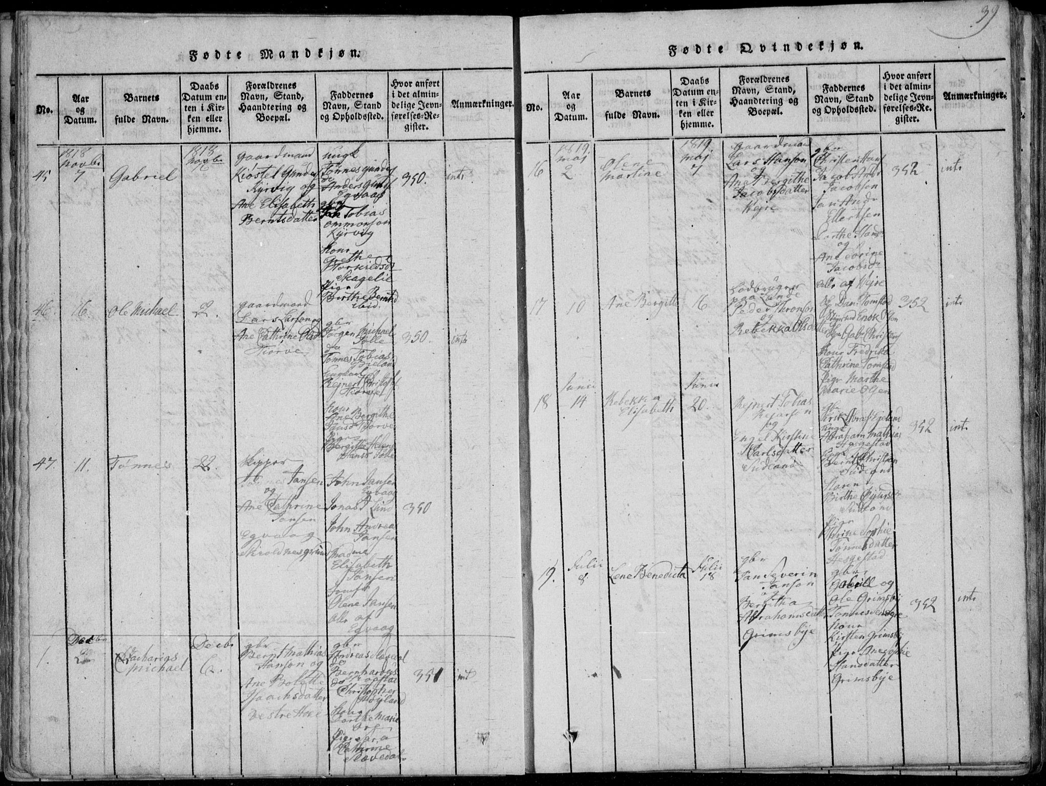 Lista sokneprestkontor, AV/SAK-1111-0027/F/Fa/L0007: Ministerialbok nr. A 7, 1816-1823, s. 39