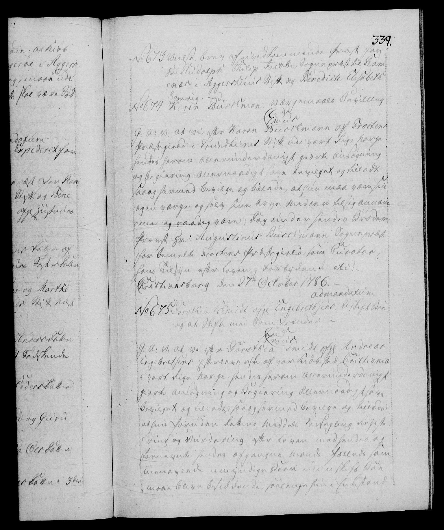 Danske Kanselli 1572-1799, AV/RA-EA-3023/F/Fc/Fca/Fcaa/L0051: Norske registre, 1786-1787, s. 339a