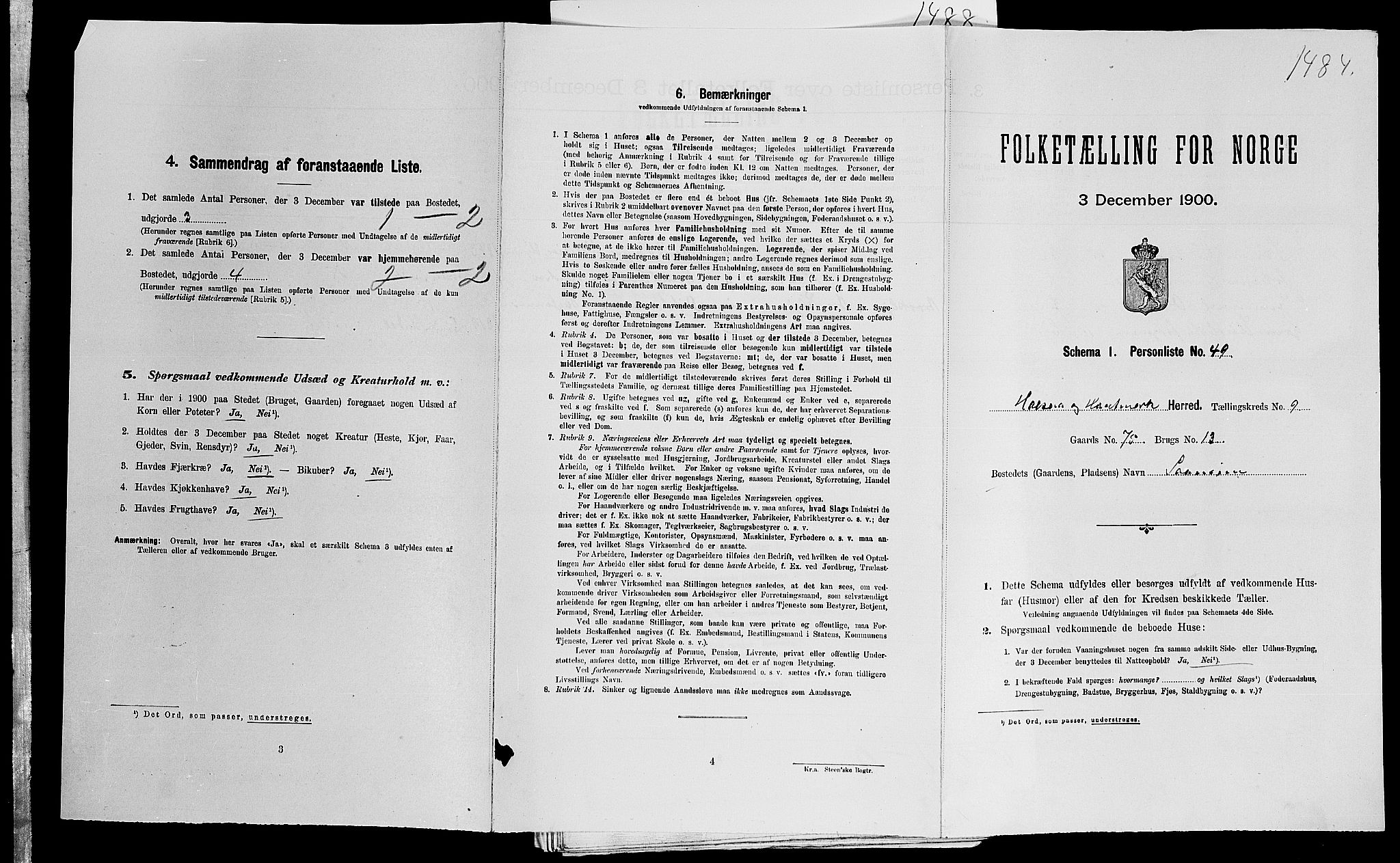 SAK, Folketelling 1900 for 1019 Halse og Harkmark herred, 1900, s. 1125