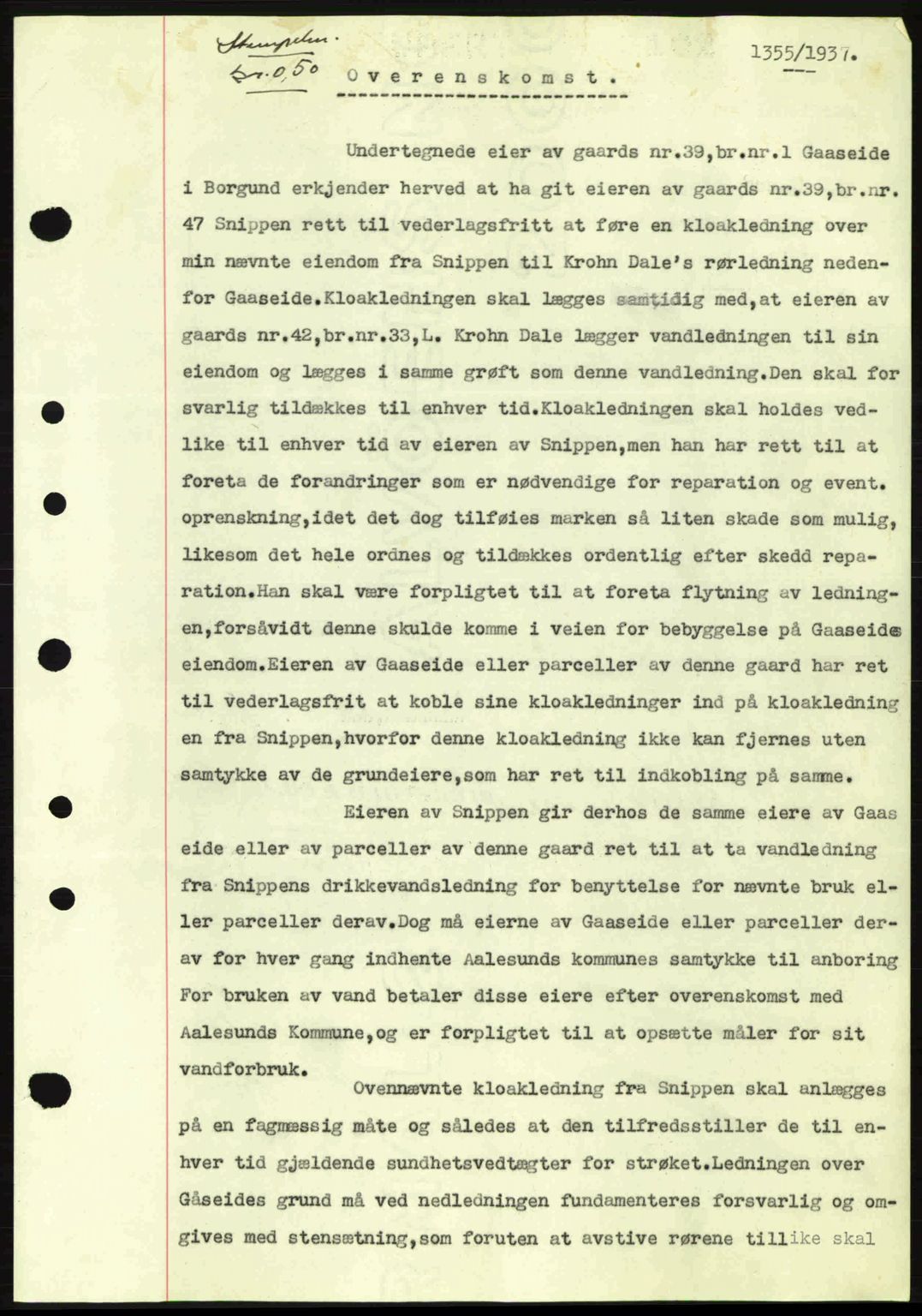 Nordre Sunnmøre sorenskriveri, SAT/A-0006/1/2/2C/2Ca: Pantebok nr. A3, 1937-1937, Dagboknr: 1355/1937