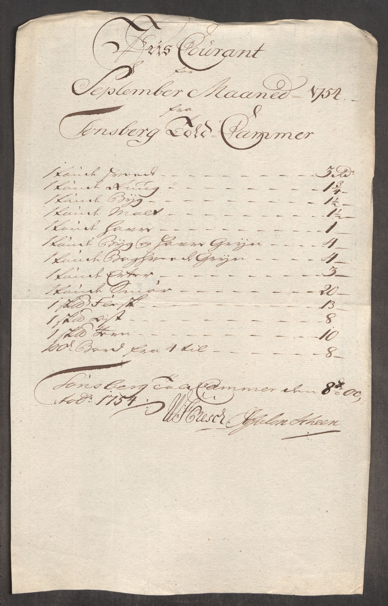 Rentekammeret inntil 1814, Realistisk ordnet avdeling, AV/RA-EA-4070/Oe/L0005: [Ø1]: Priskuranter, 1753-1757, s. 255