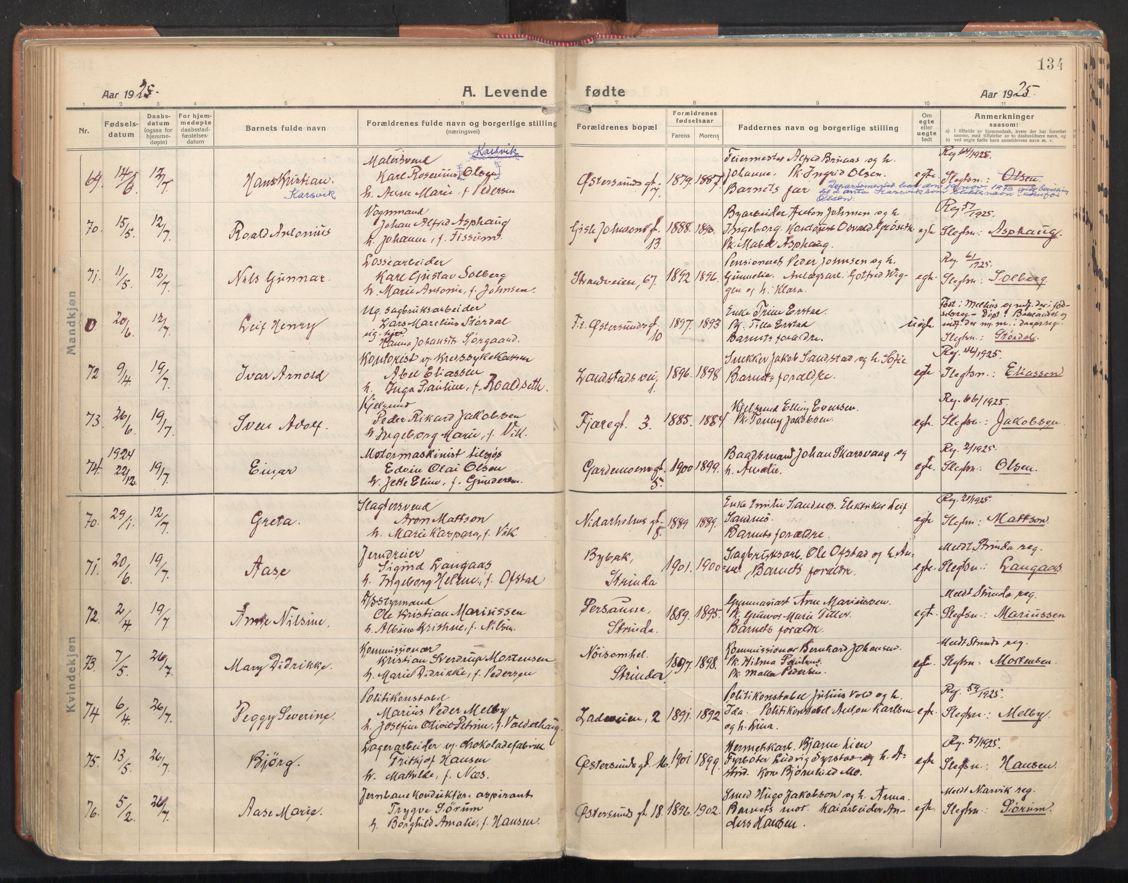 Ministerialprotokoller, klokkerbøker og fødselsregistre - Sør-Trøndelag, AV/SAT-A-1456/605/L0248: Ministerialbok nr. 605A10, 1920-1937, s. 134