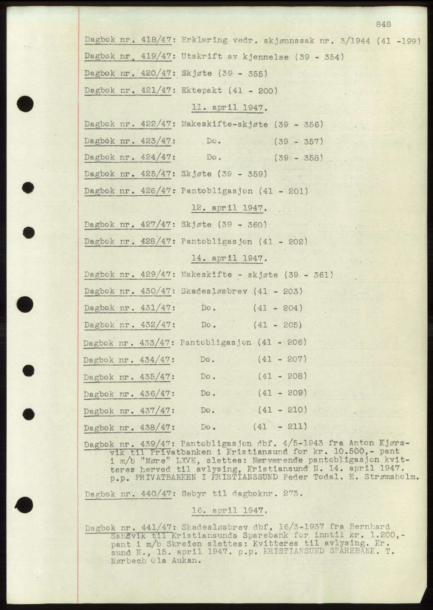 Kristiansund byfogd, SAT/A-4587/A/27: Pantebok nr. 32b, 1945-1950, Dagboknr: 418/1947