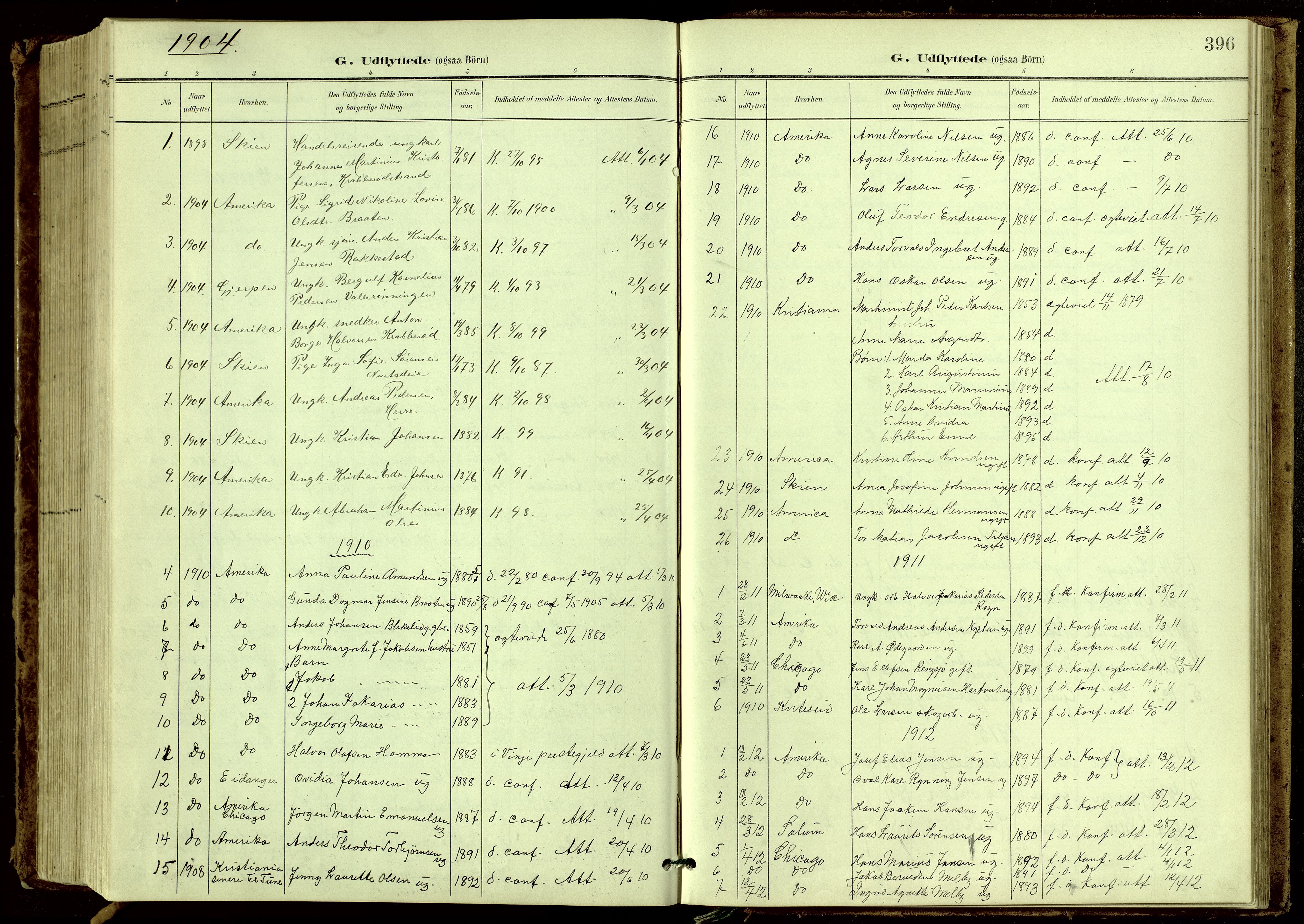 Bamble kirkebøker, AV/SAKO-A-253/G/Ga/L0010: Klokkerbok nr. I 10, 1901-1919, s. 396