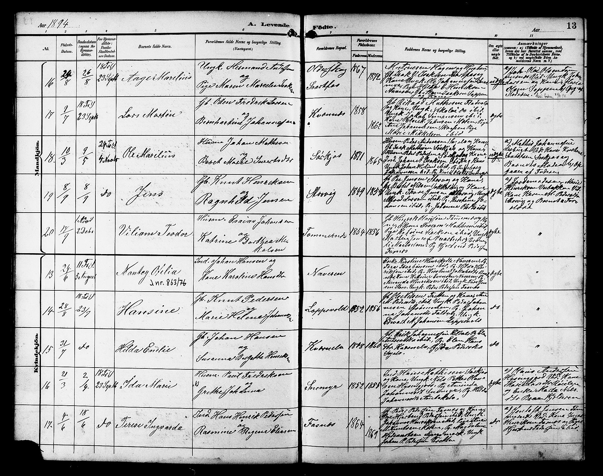 Skjervøy sokneprestkontor, AV/SATØ-S-1300/H/Ha/Hab/L0021klokker: Klokkerbok nr. 21, 1893-1910, s. 13