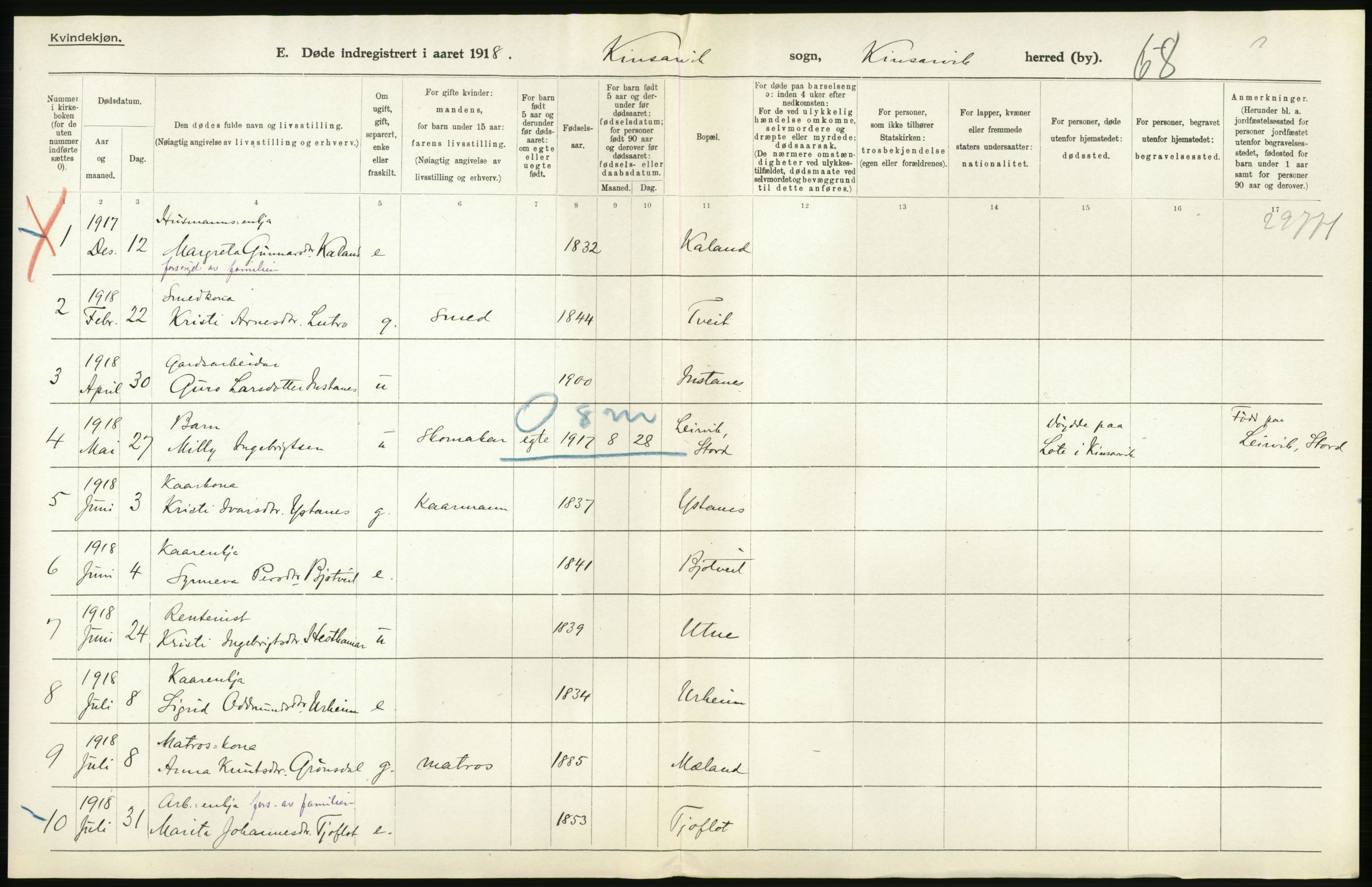 Statistisk sentralbyrå, Sosiodemografiske emner, Befolkning, RA/S-2228/D/Df/Dfb/Dfbh/L0036: Hordaland fylke: Døde., 1918, s. 646