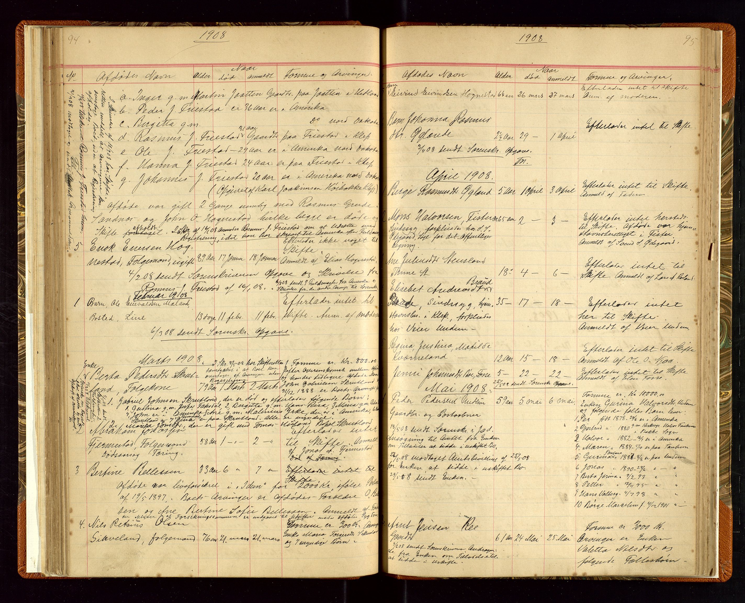Time lensmannskontor, SAST/A-100420/Gga/L0001: Dødsfallprotokoll m/alfabetisk register, 1880-1921, s. 94-95