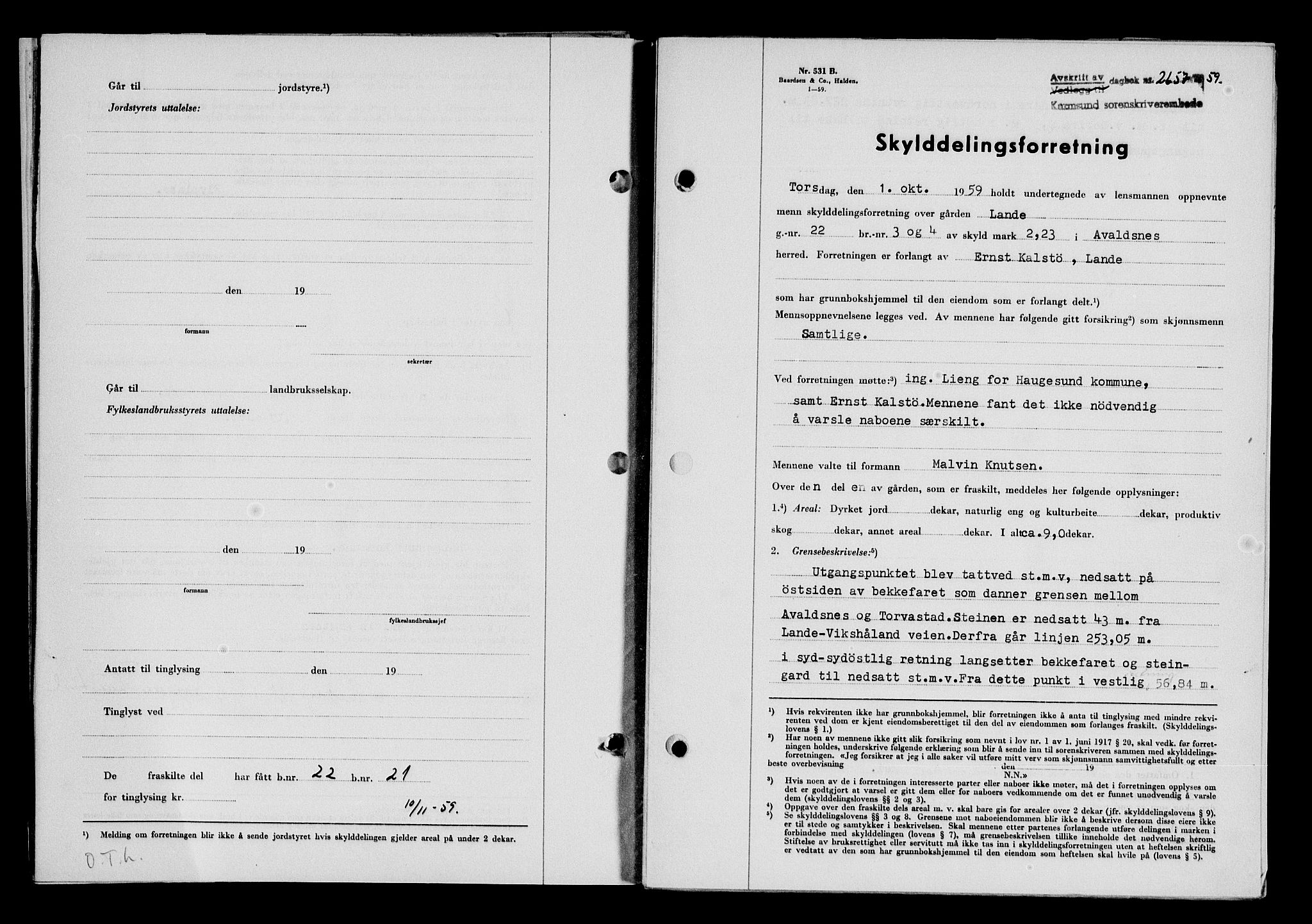 Karmsund sorenskriveri, SAST/A-100311/01/II/IIB/L0132: Pantebok nr. 112A, 1959-1959, Dagboknr: 2657/1959