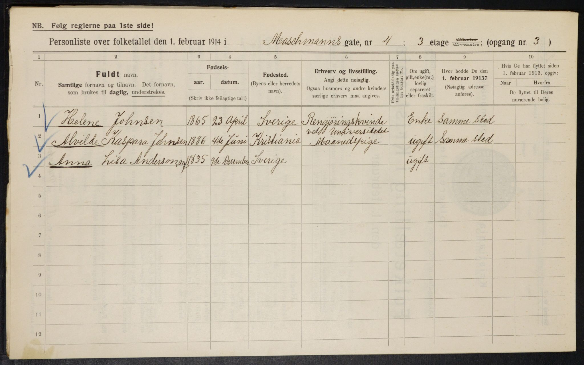 OBA, Kommunal folketelling 1.2.1914 for Kristiania, 1914, s. 64755